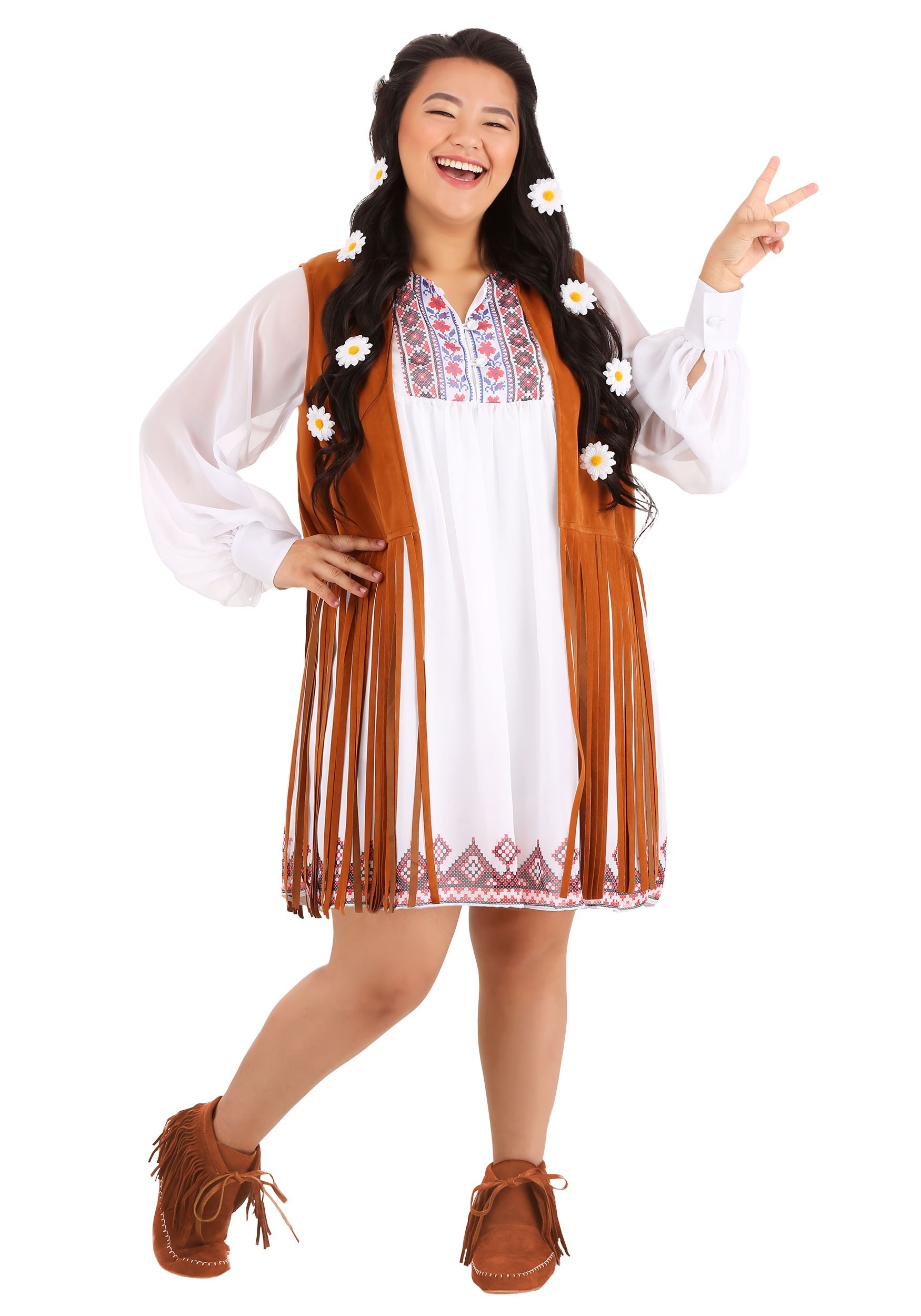 Plus Size Women's 70s Free Spirit Fancy Dress Costume