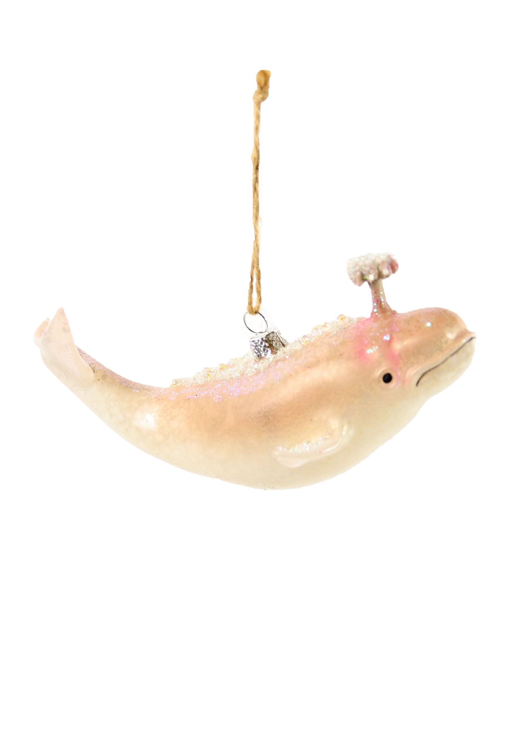 Large Glass Beluga Whale Christmas Ornament