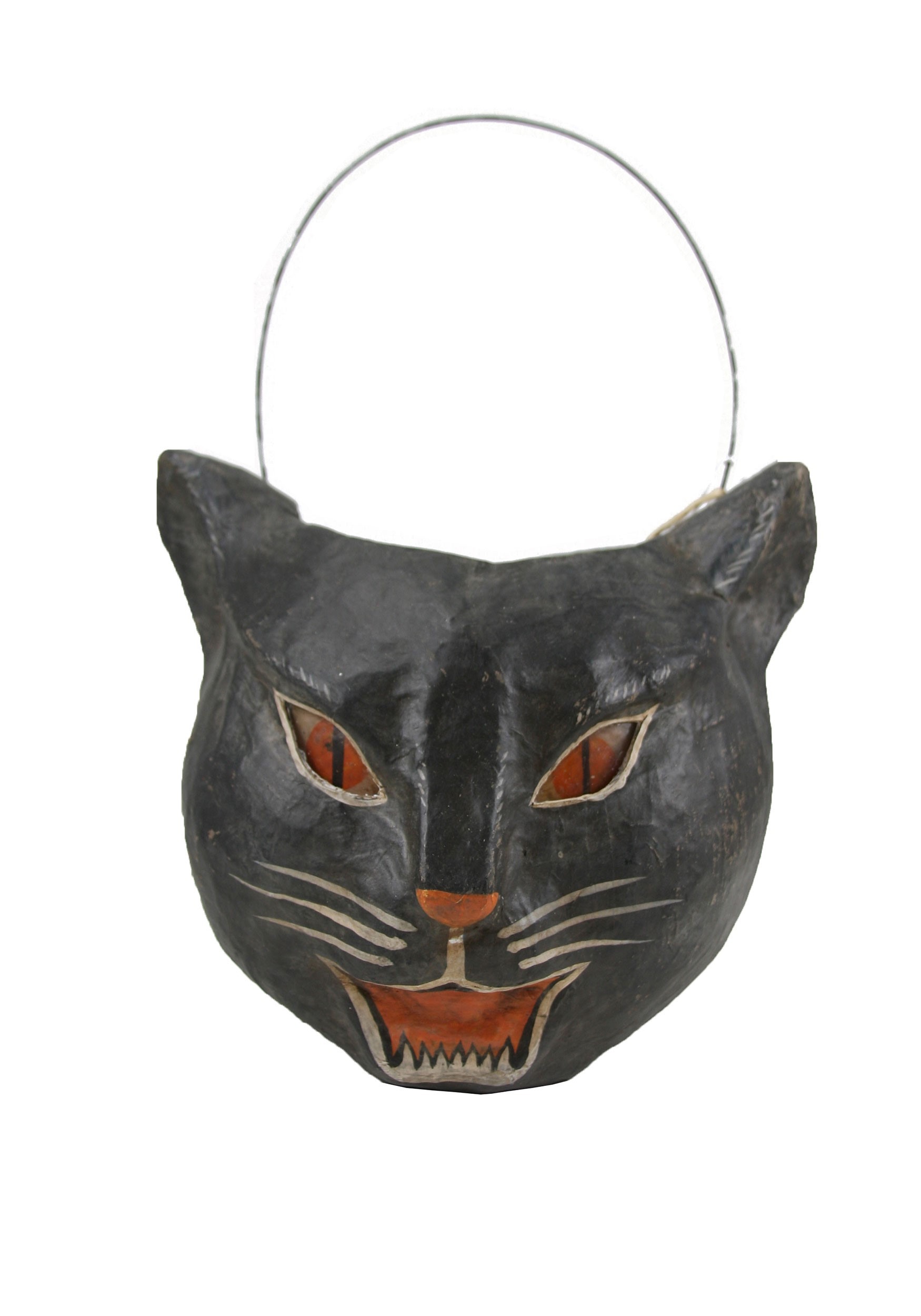 Cat Paper Mache Candy Bucket Halloween Decor