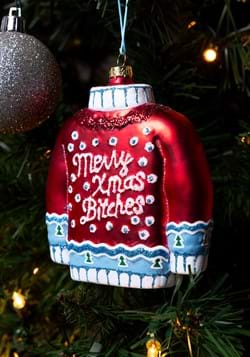 Merry Xmas Bitches Christmas Sweater Glass Ornament