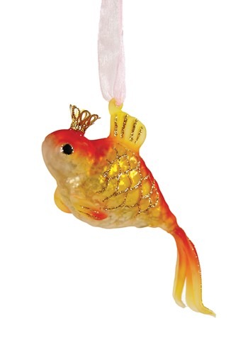 Crowned Goldfish Glass Christmas Ornament