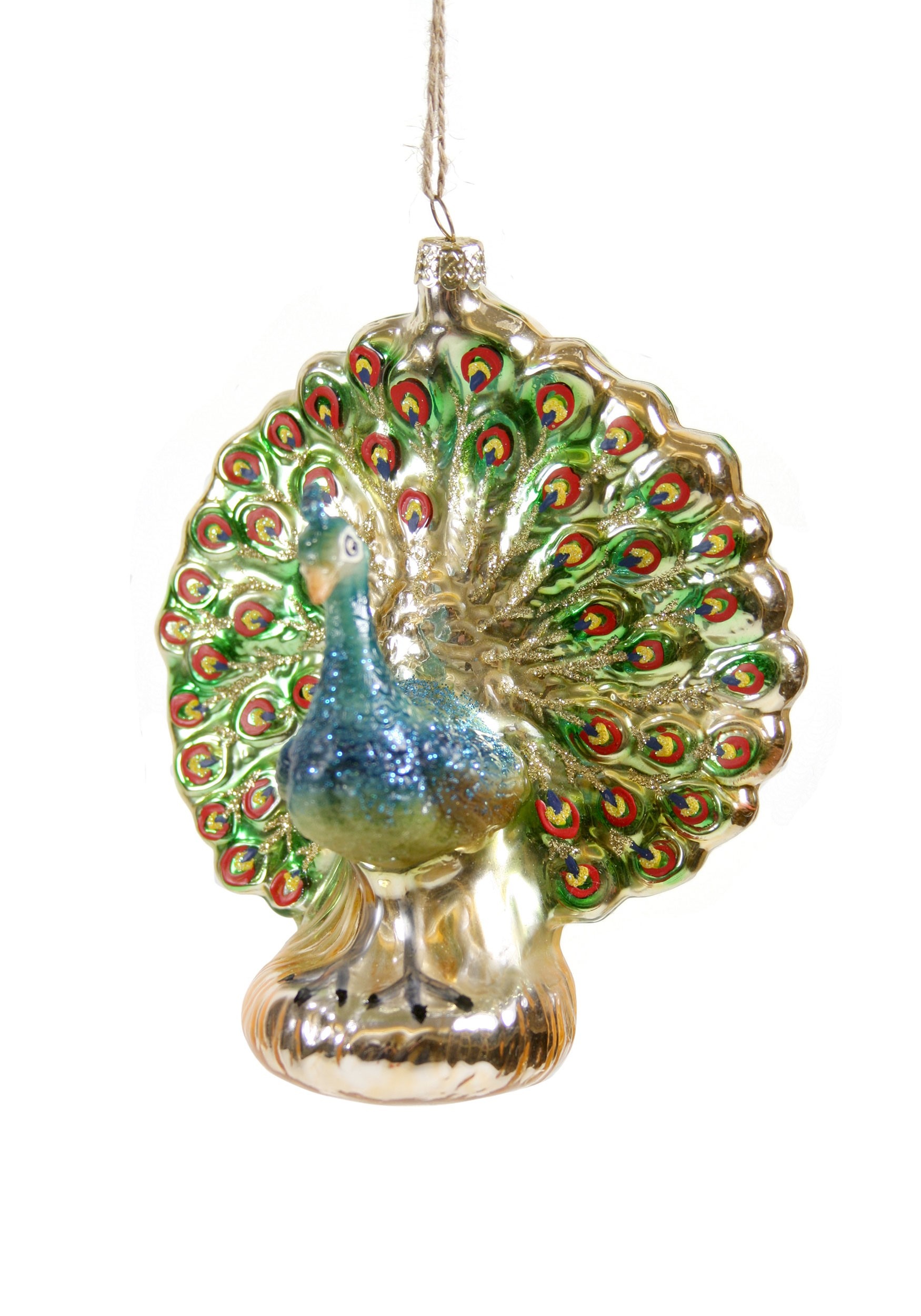 Glass Peacock Christmas Ornament