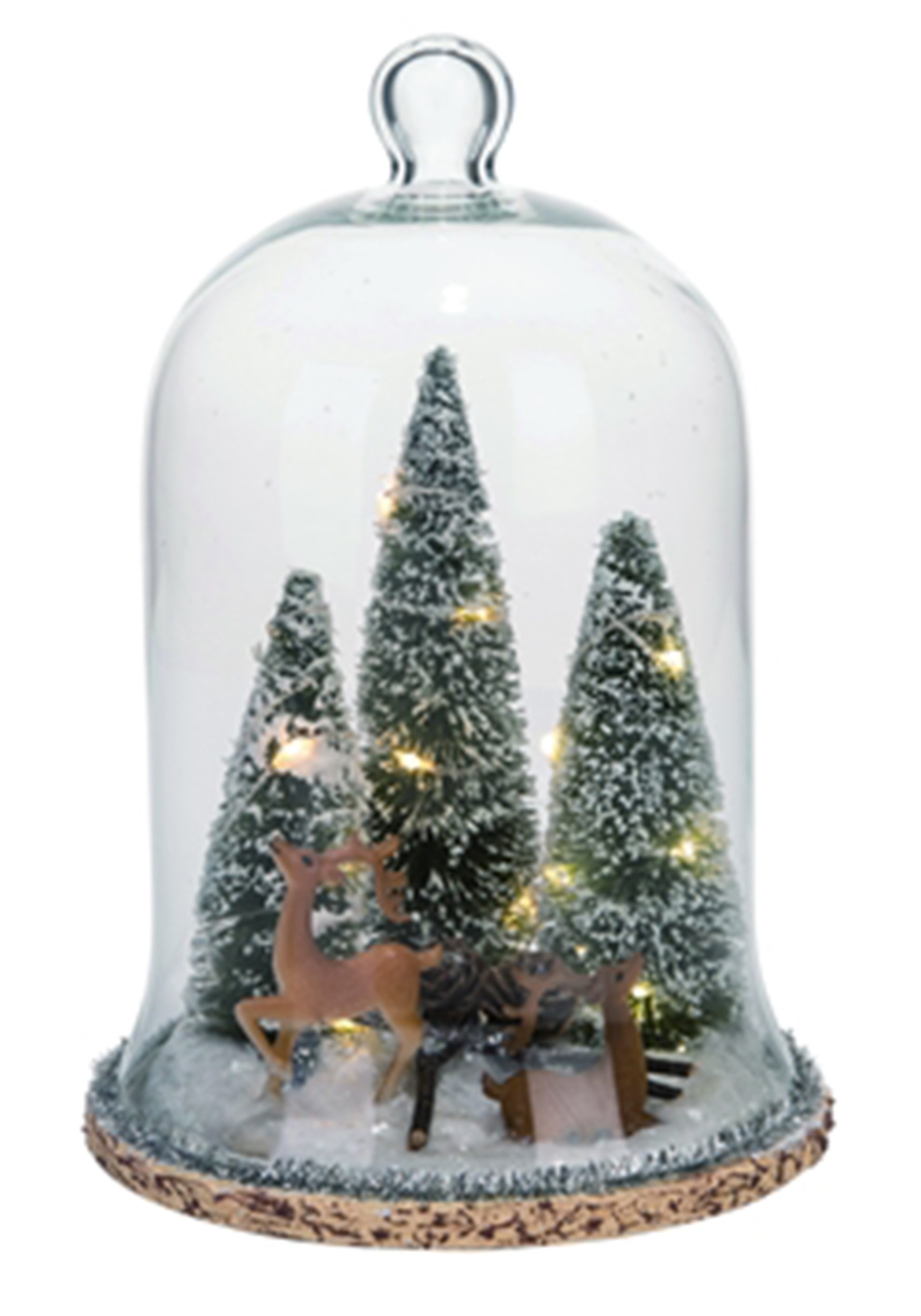 Light Up Glass Reindeer w/ Tree Cloche Christmas Decor