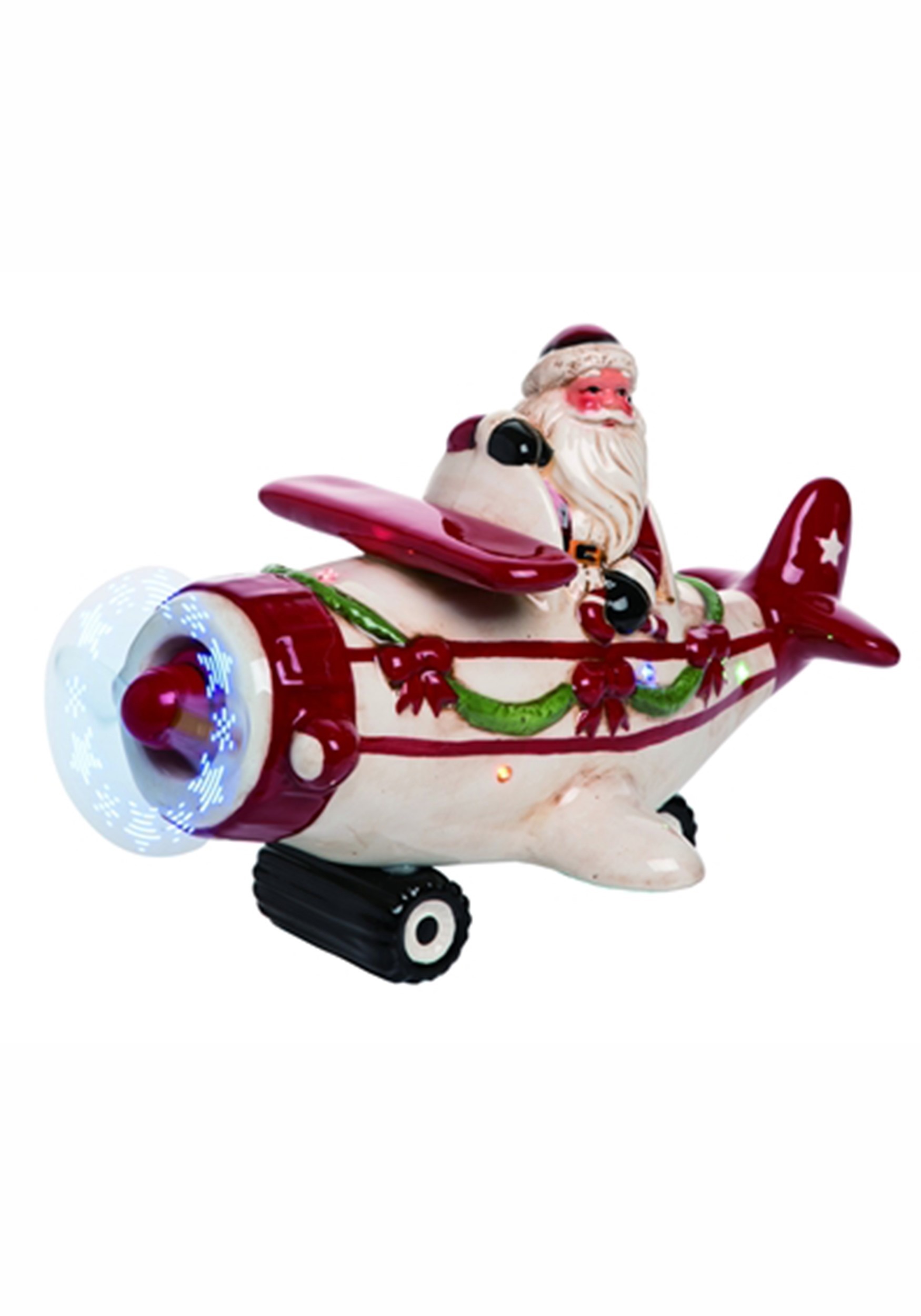 Detailed Light Up Musical Santa Plane Christmas Decor