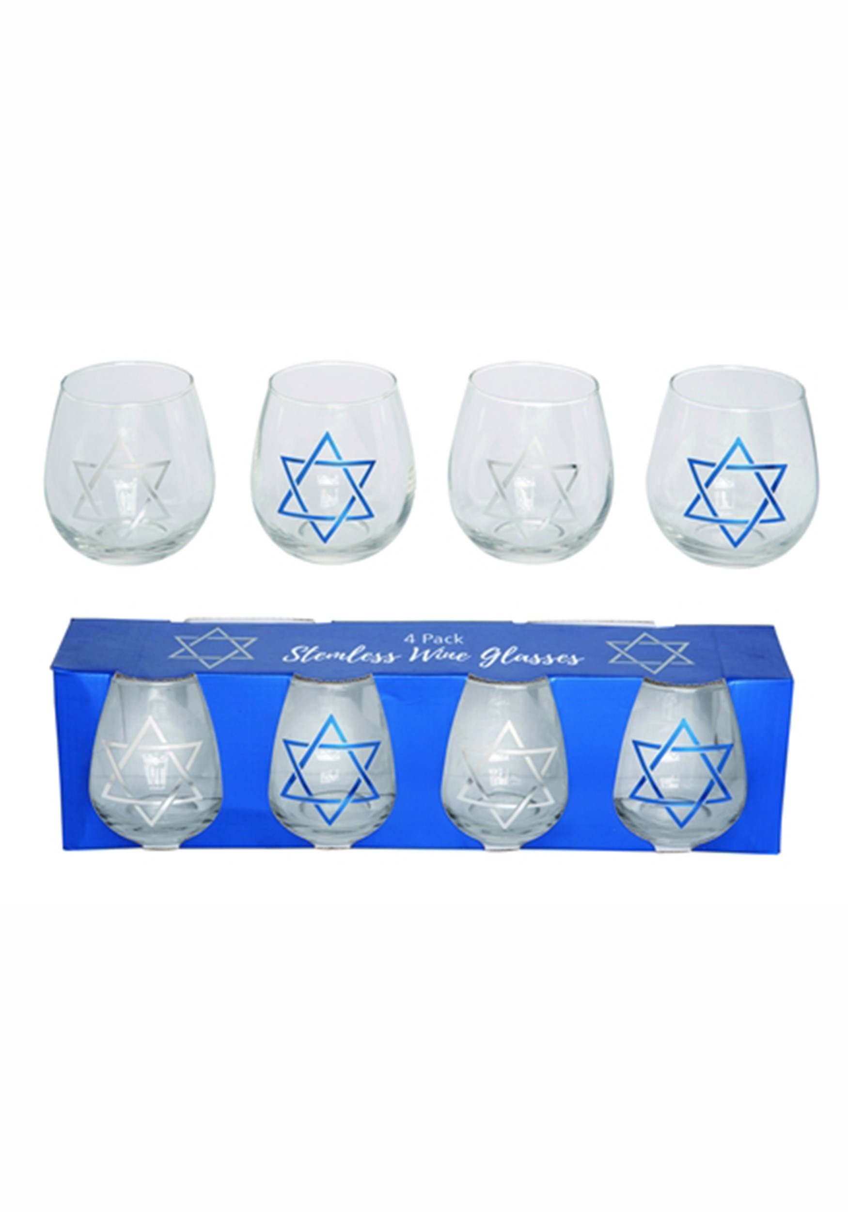 Glass Hanukkah 16 oz Wine Glass Set