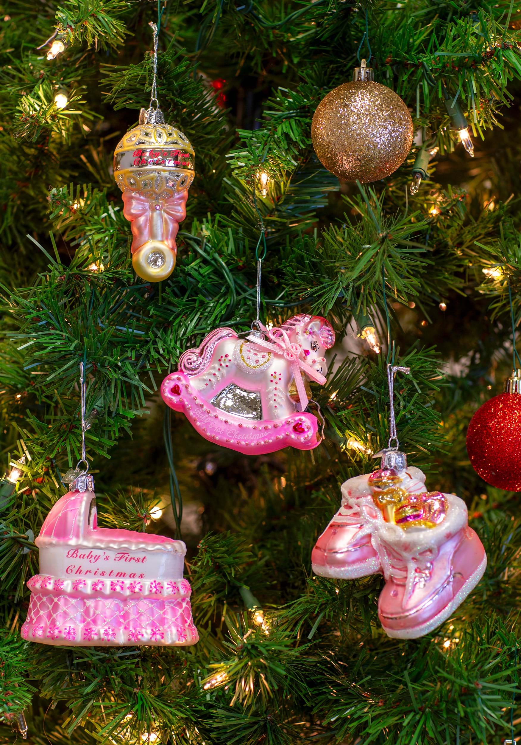Baby Girl Noble Gems Glass Ornament 4pc Set | Christmas Ornaments