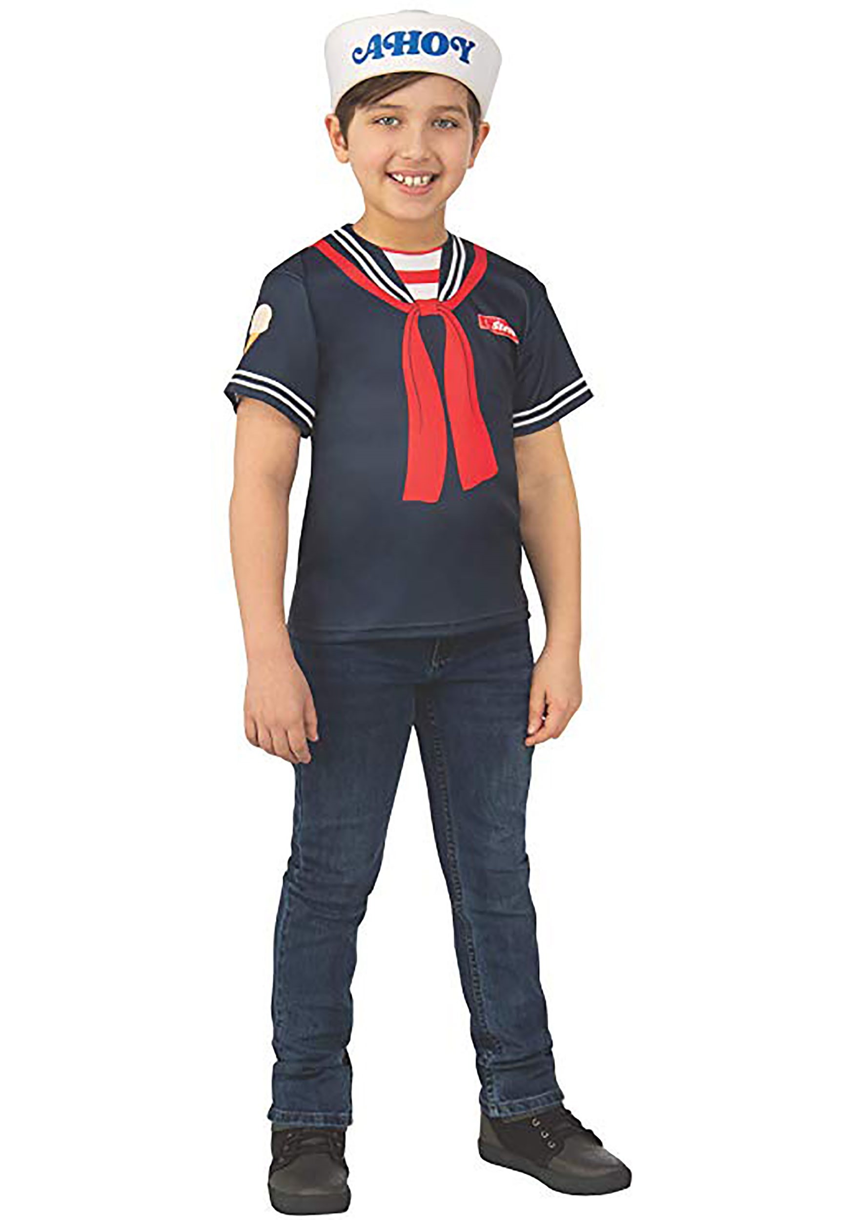 Kids Stranger Things Steve's Scoops Ahoy Uniform Fancy Dress Costume