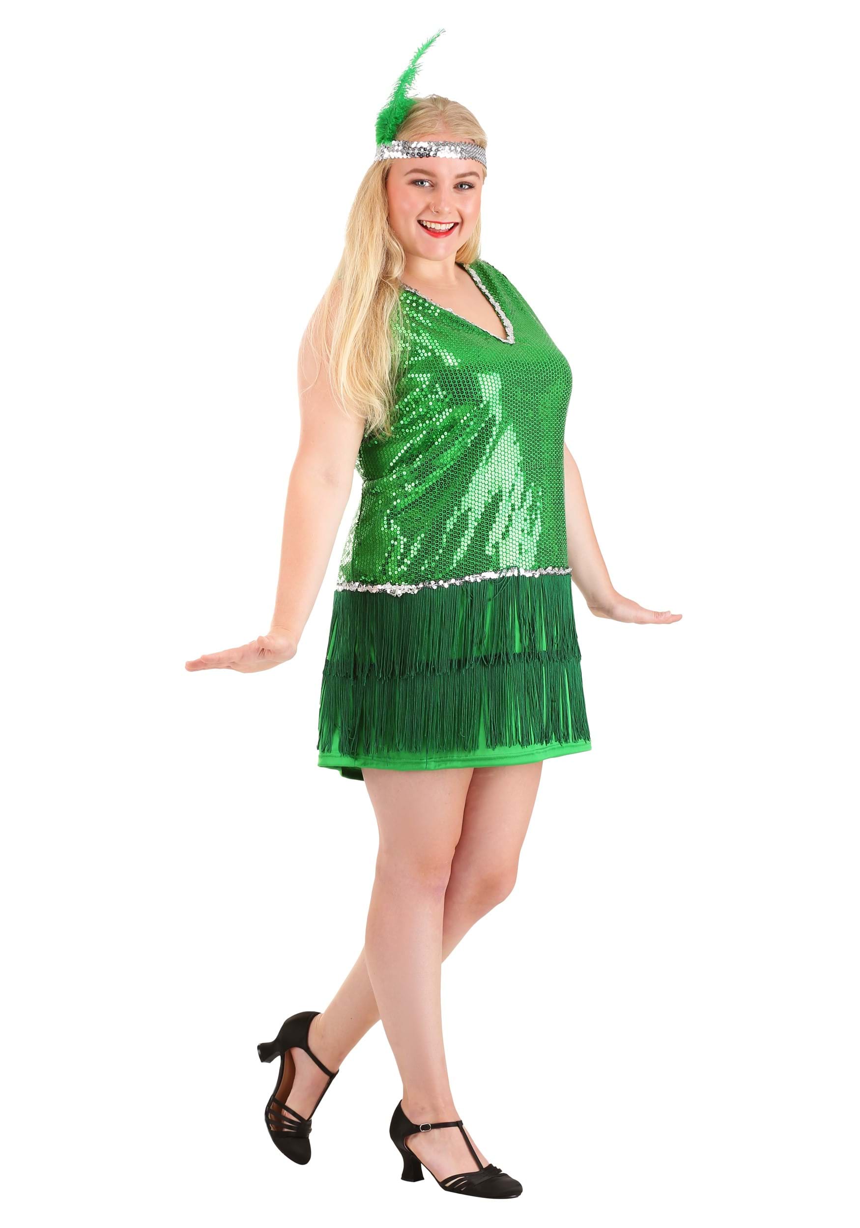 Plus Size Women's Emerald Flapper Fancy Dress Costume