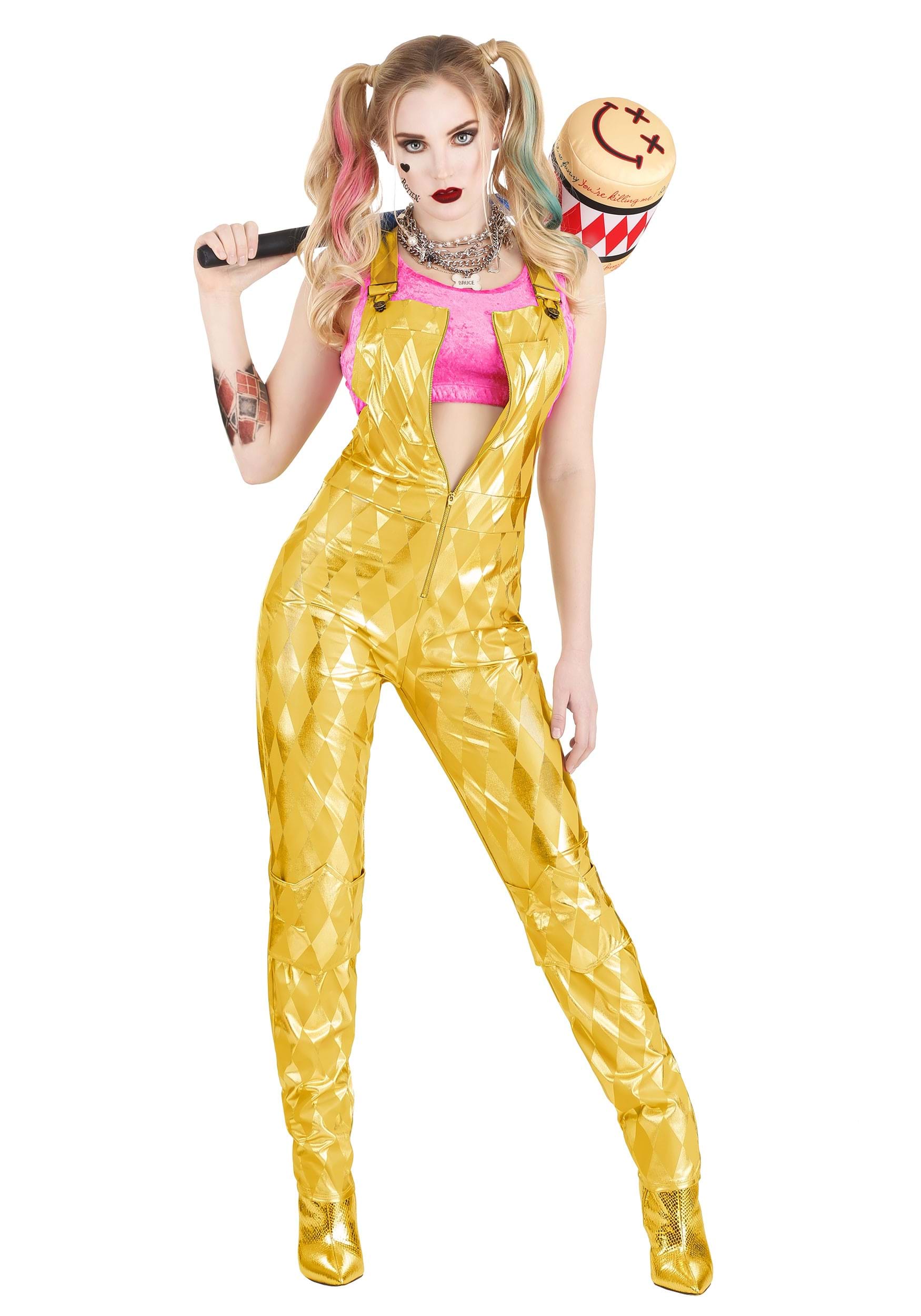 Harley Quinn Gold Overalls Fancy Dress Costume For Women