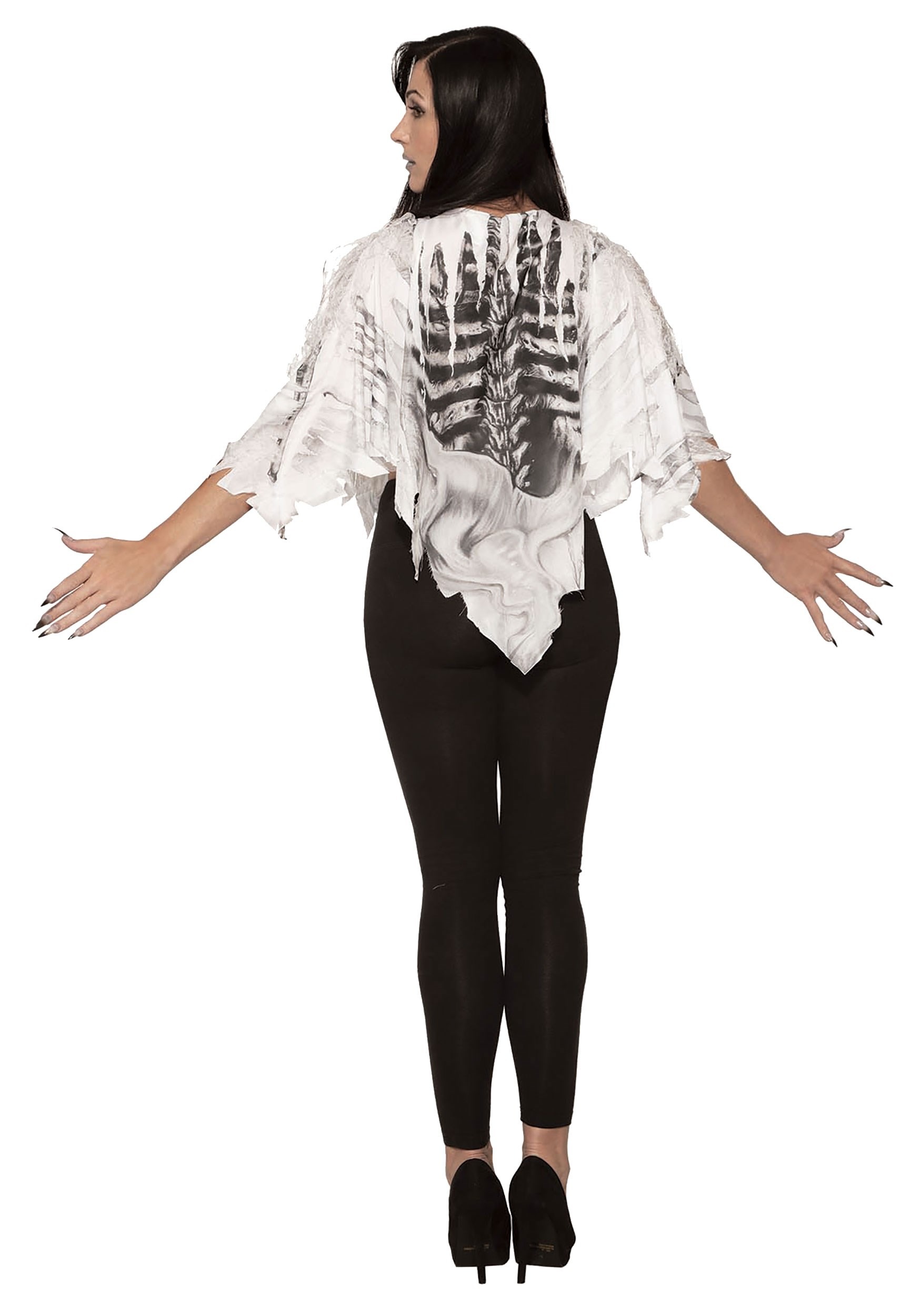 Tattered Skeleton Poncho Women's Fancy Dress Costume