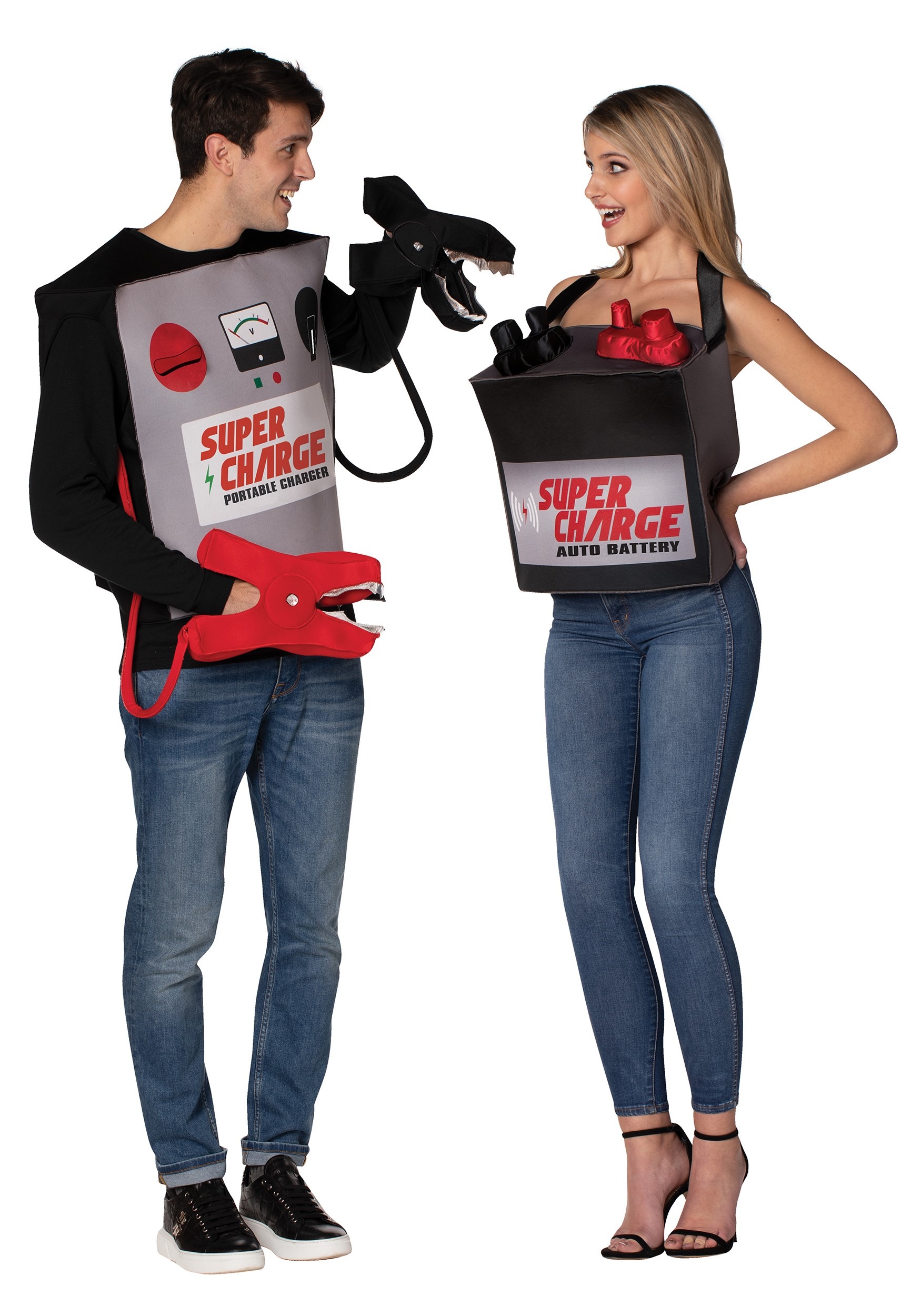 Adult Battery & Jumper Cables Couples Fancy Dress Costume , Couples Fancy Dress Costumes