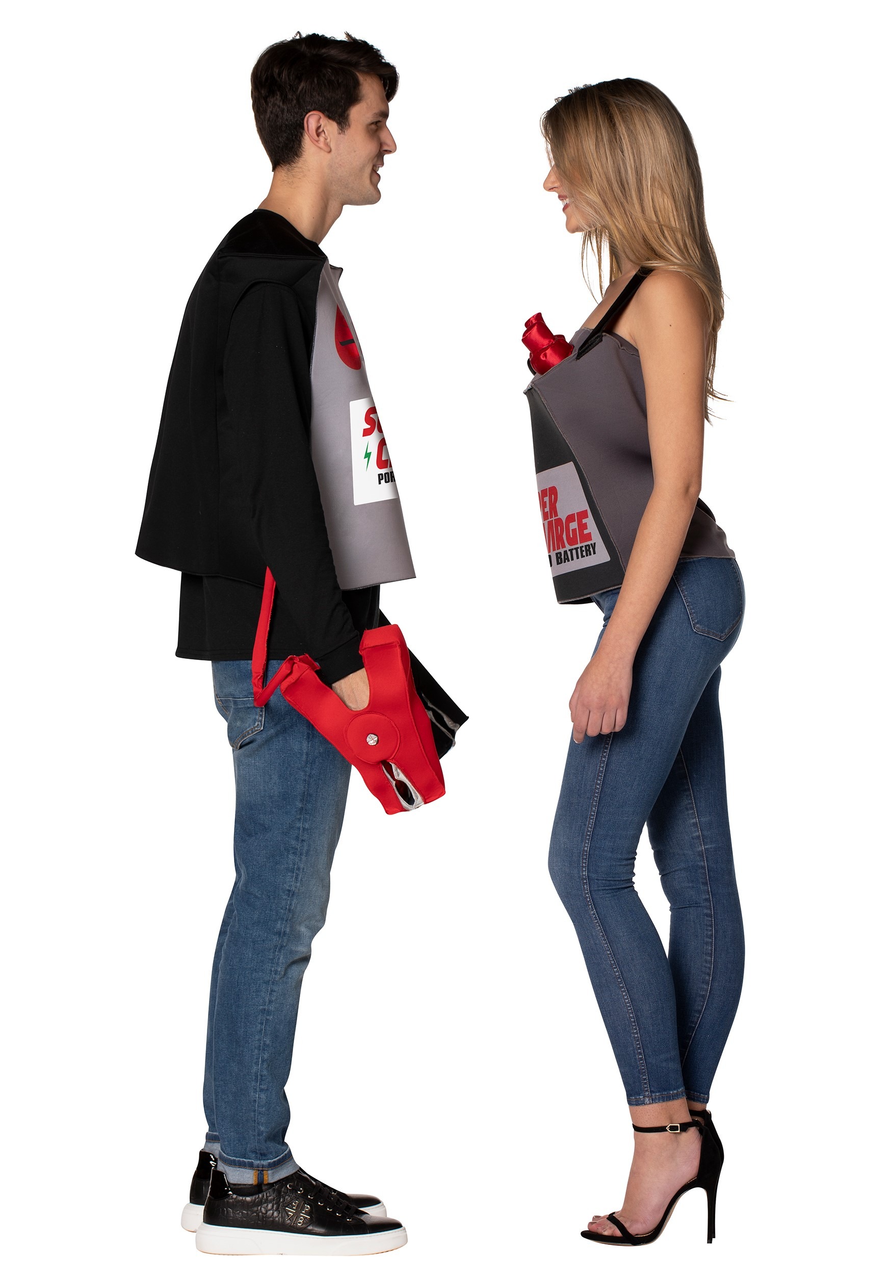 Adult Battery & Jumper Cables Couples Fancy Dress Costume , Couples Fancy Dress Costumes