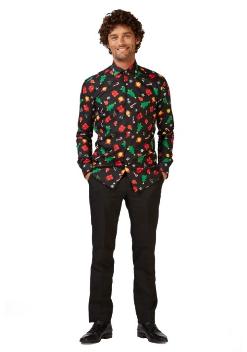 Adult Christmas Icons Button Up Shirt