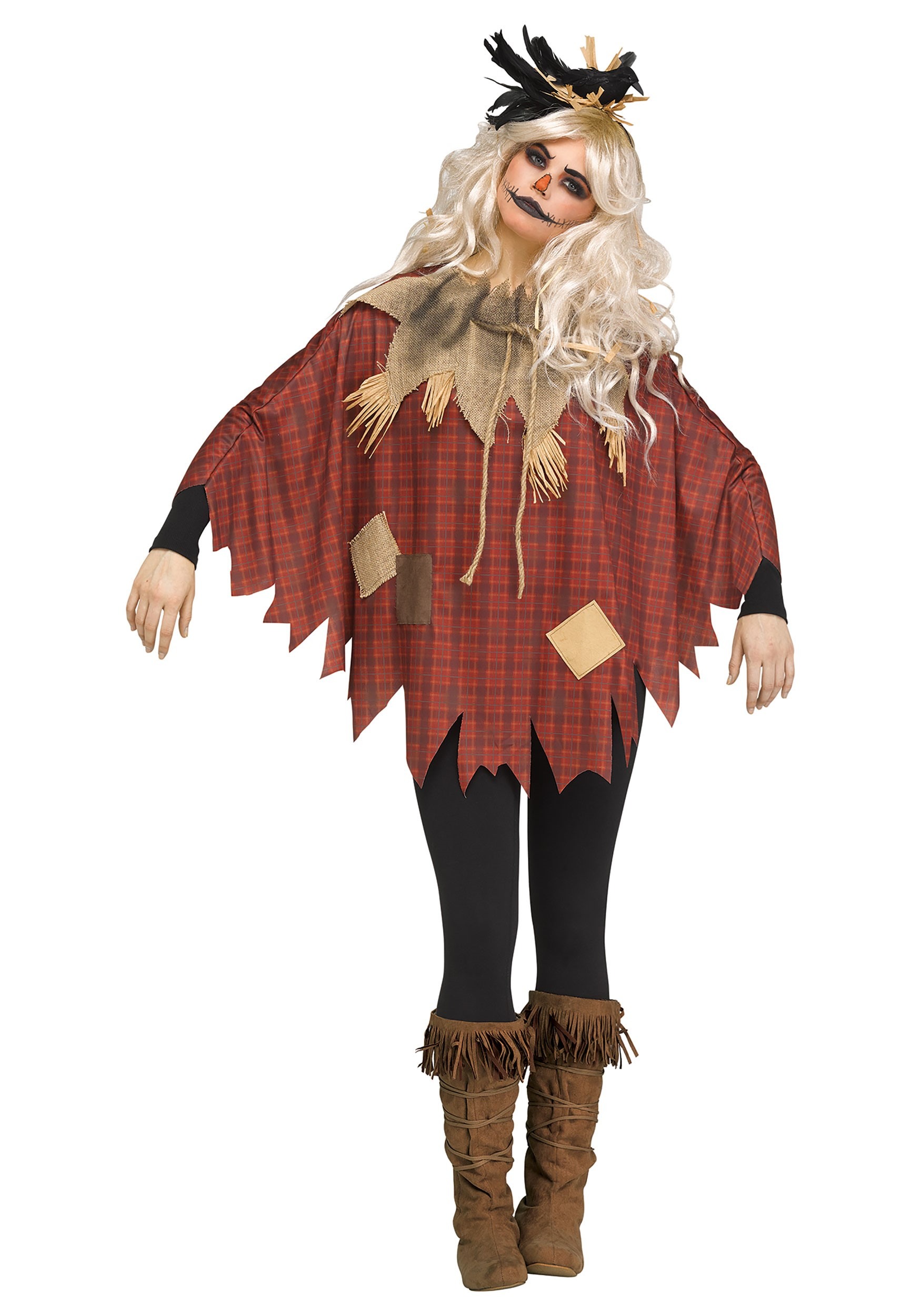 Women's Red Scarecrow Fancy Dress Costume Poncho