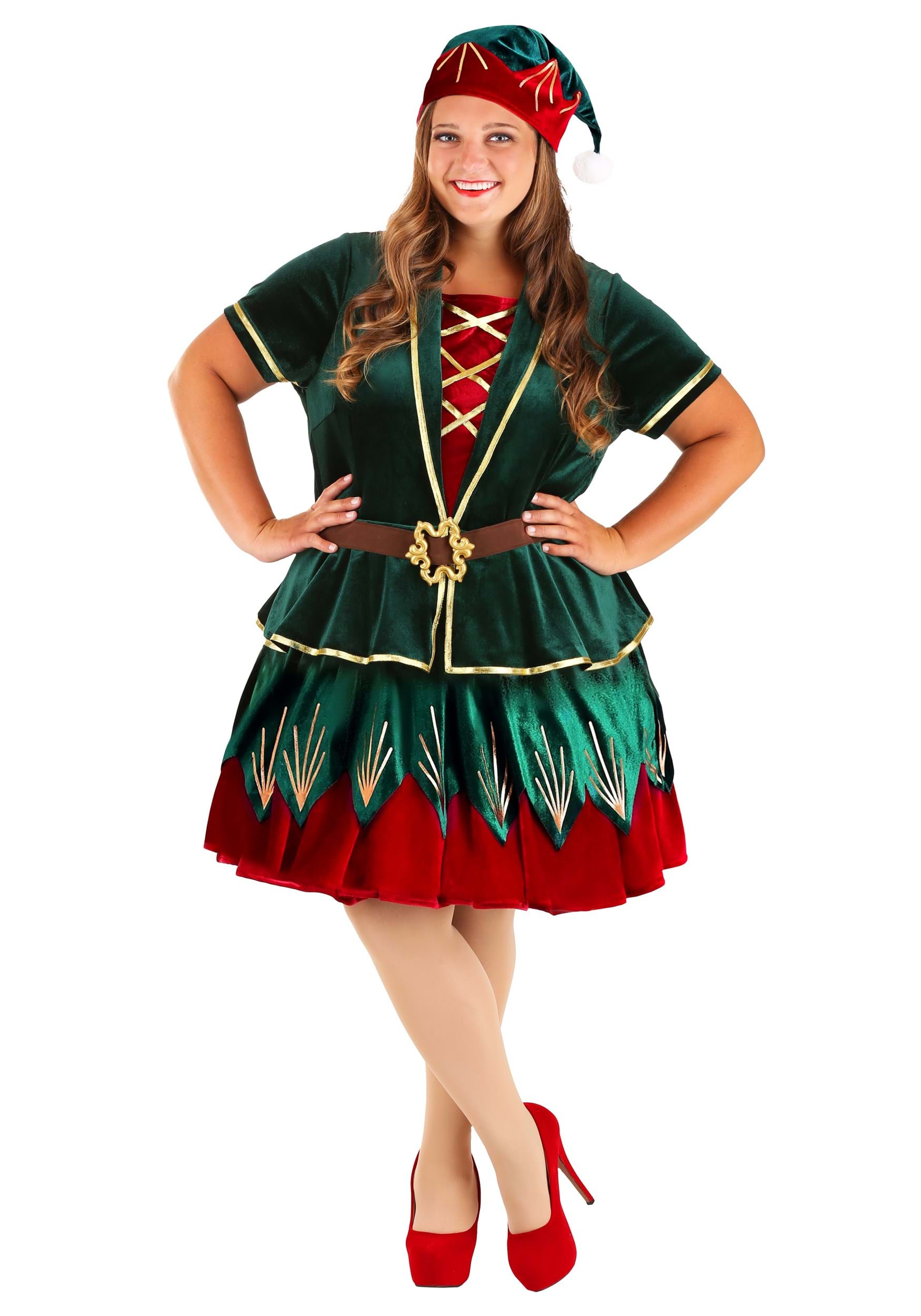Plus Size Deluxe Holiday Elf Fancy Dress Costume For Women