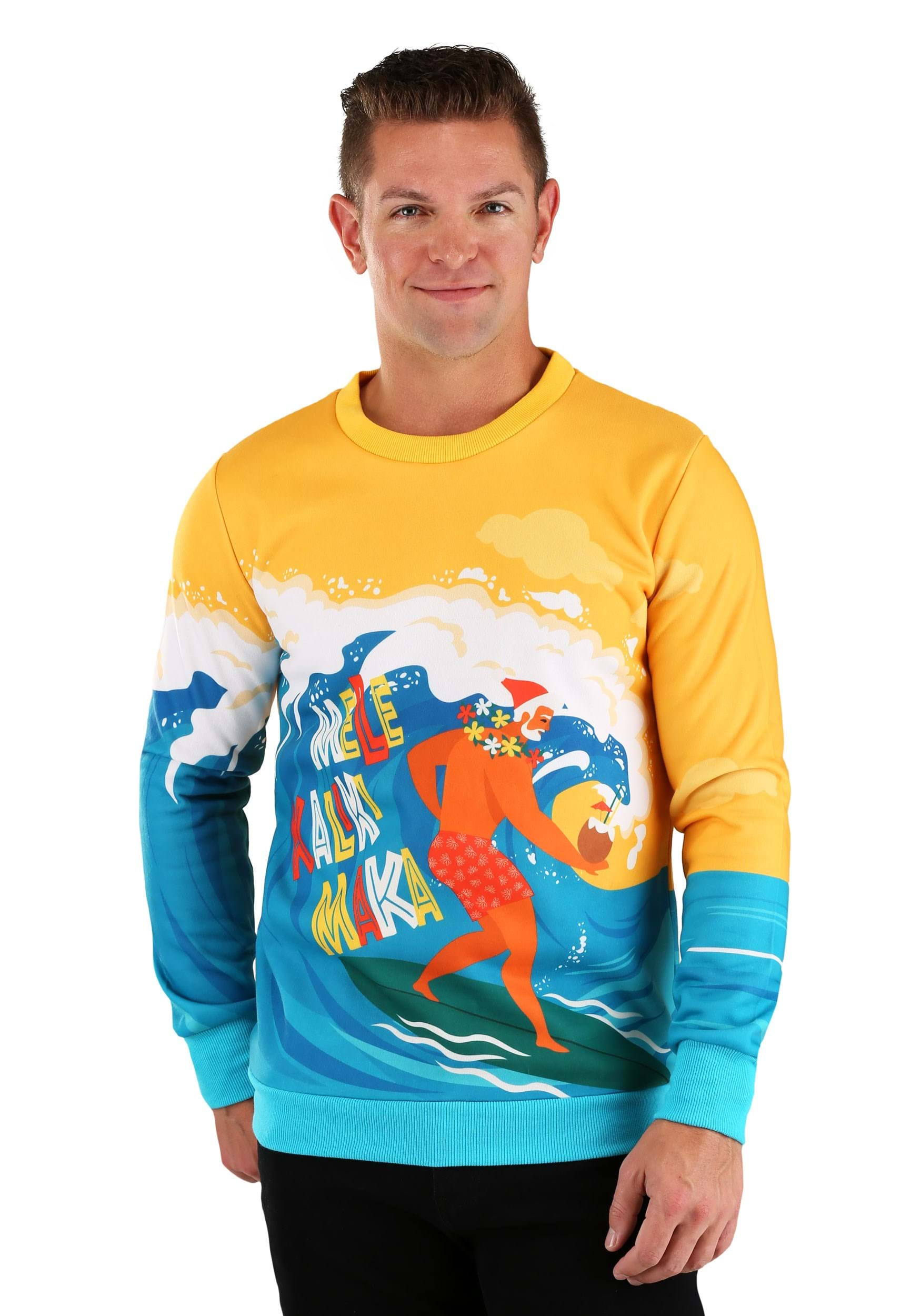 Mele Kalikimaka Surfing Santa Ugly Christmas Sweater for Adults