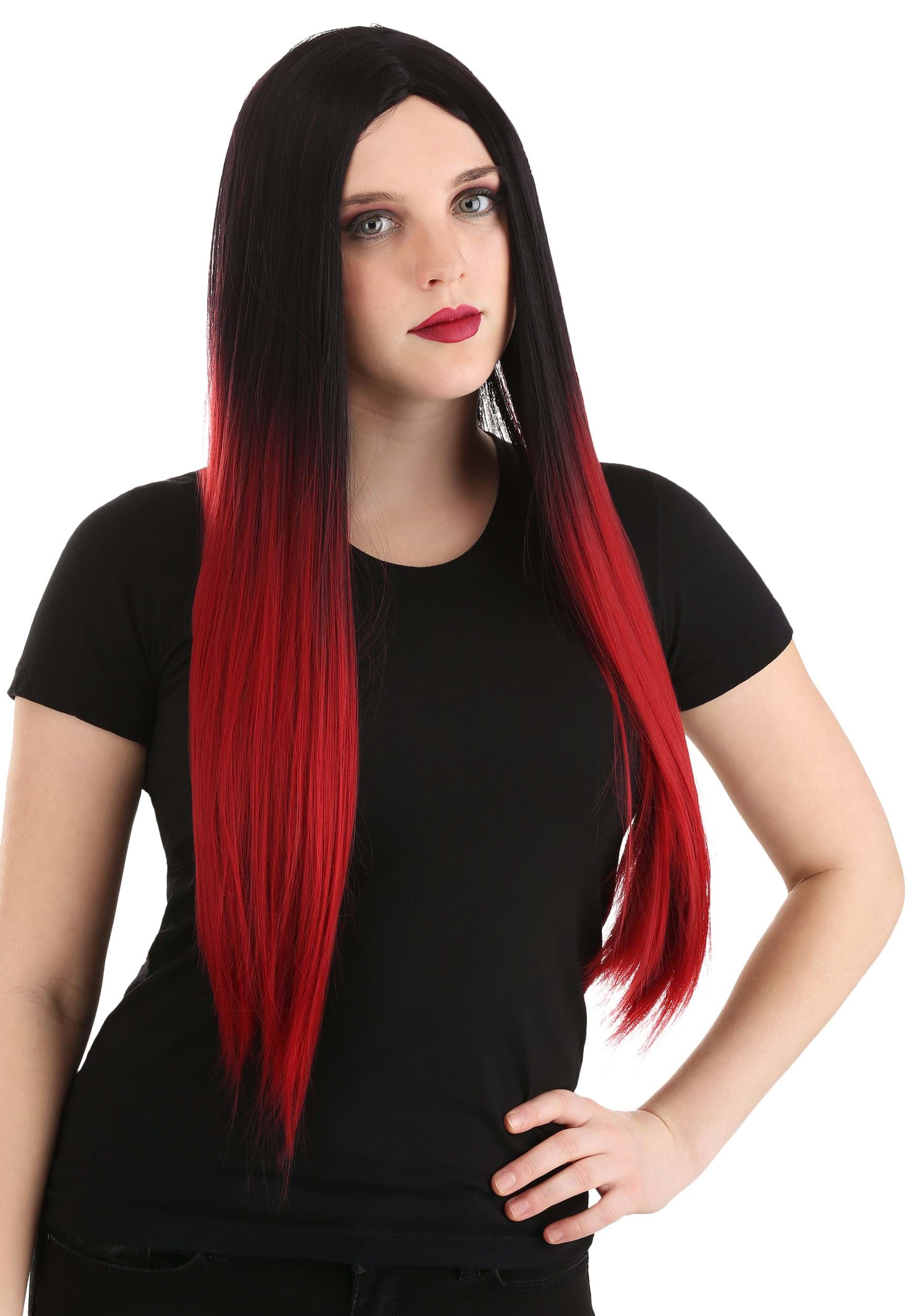 Photos - Fancy Dress A&D FUN Costumes Black & Red Ombre Wig | Long Wigs Black/Red FUN1776 