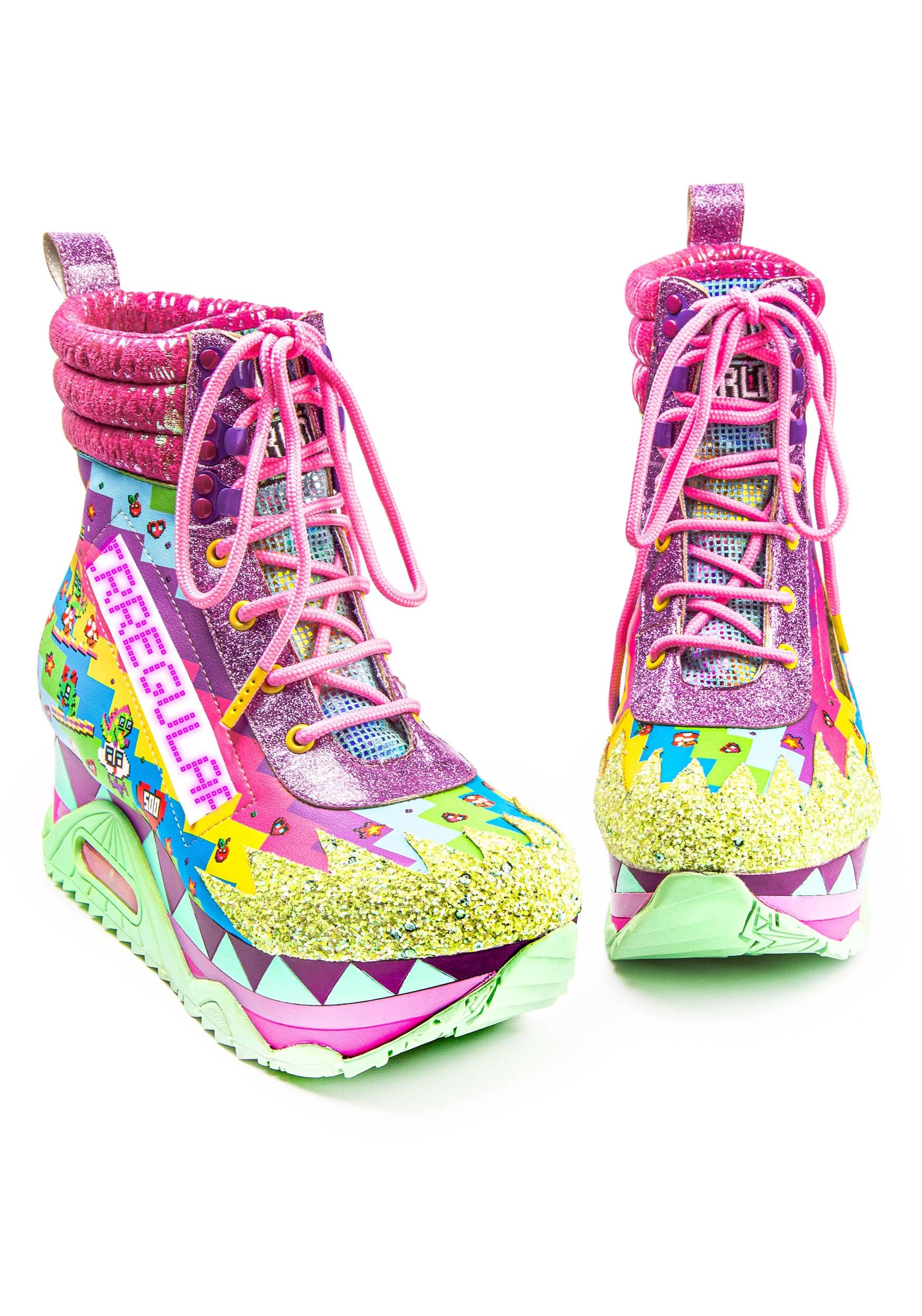 Irregular Choice 8-Bit Platform Green & Pink Sneakers