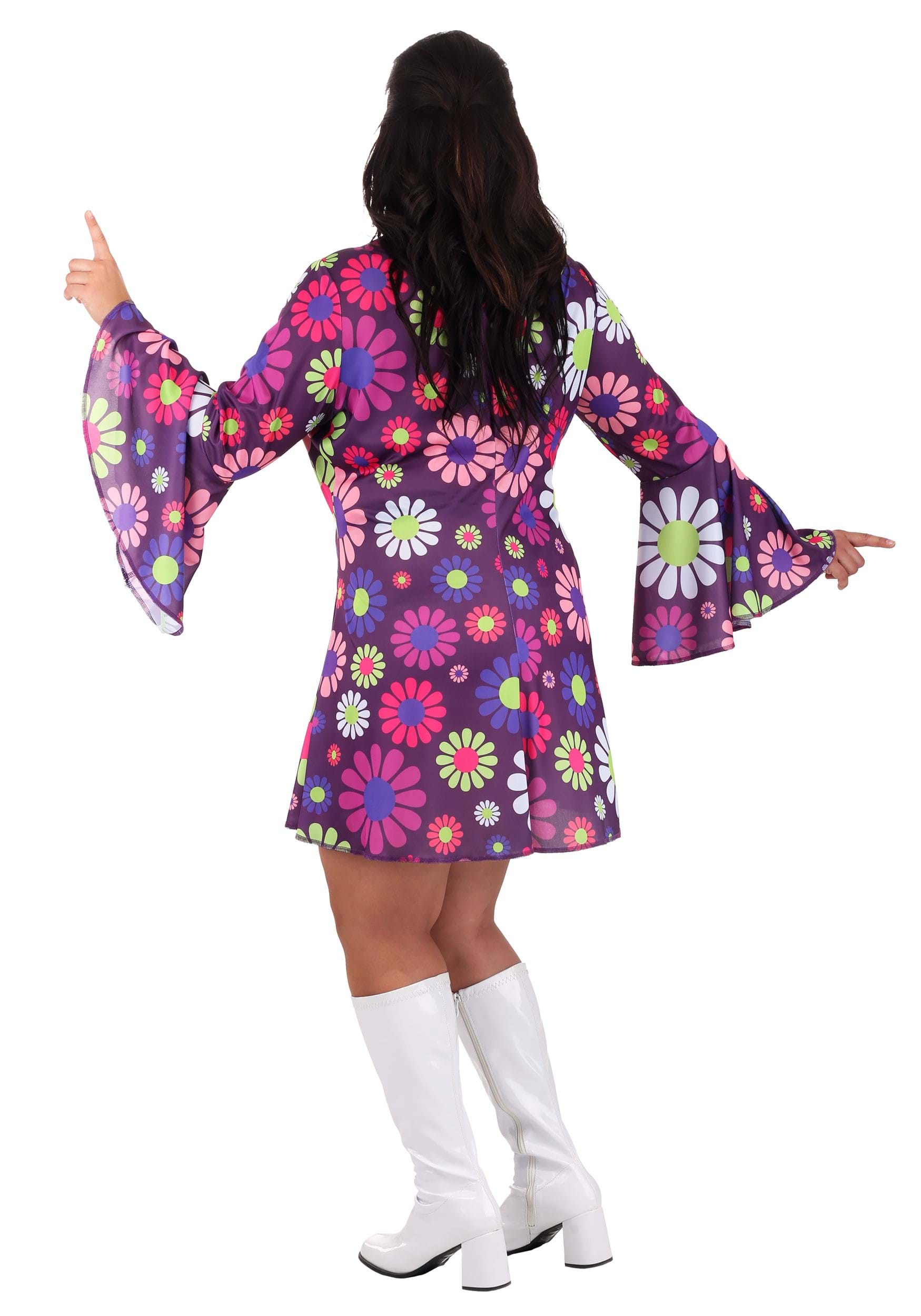 Plus Size Groovy Flower Power Women's Fancy Dress Costume