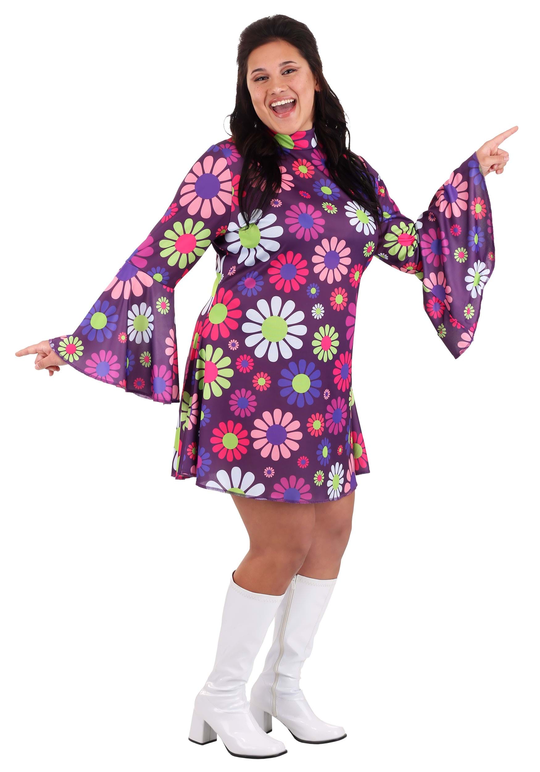 Plus Size Groovy Flower Power Women's Fancy Dress Costume