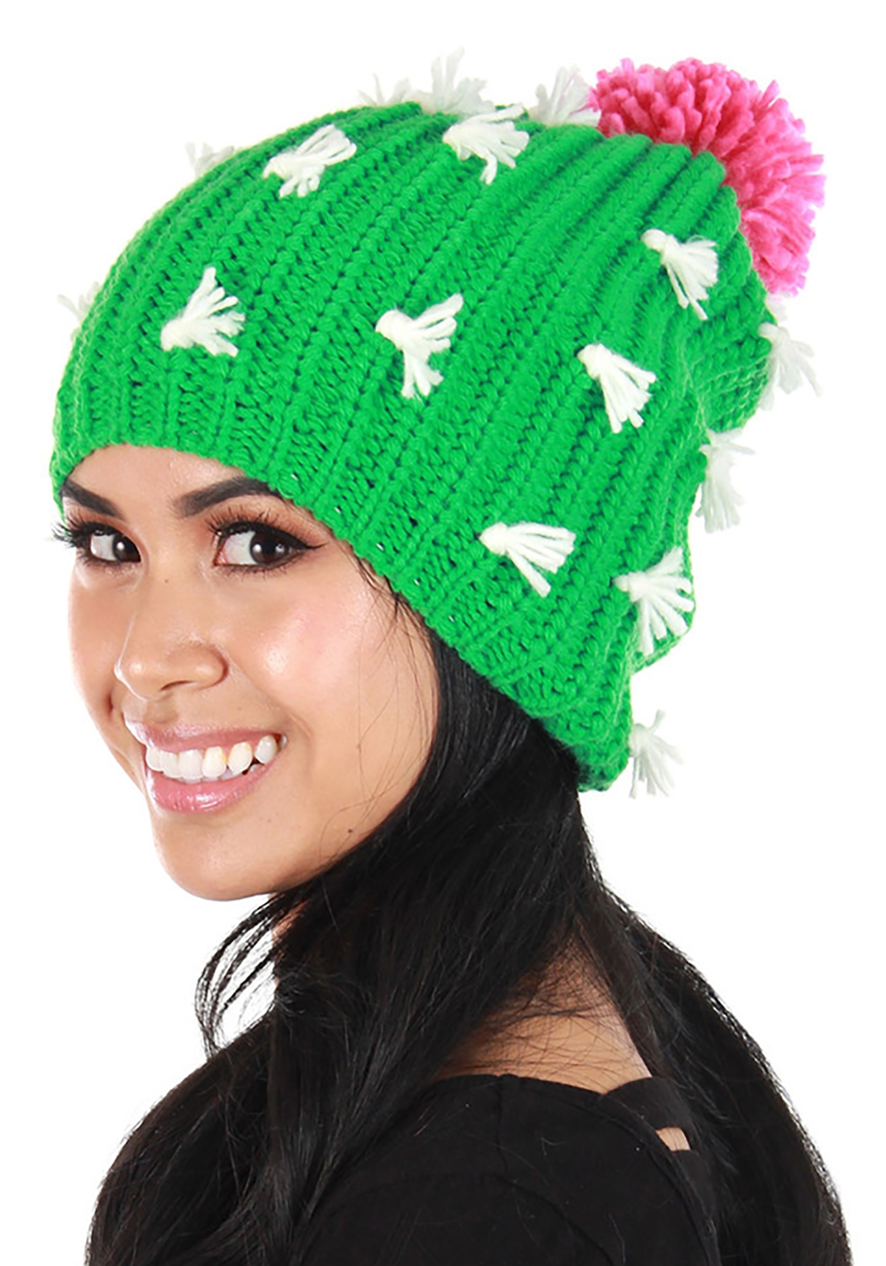 Adult Knit Cactus Slouch Beanie , Knitted Adult Hat