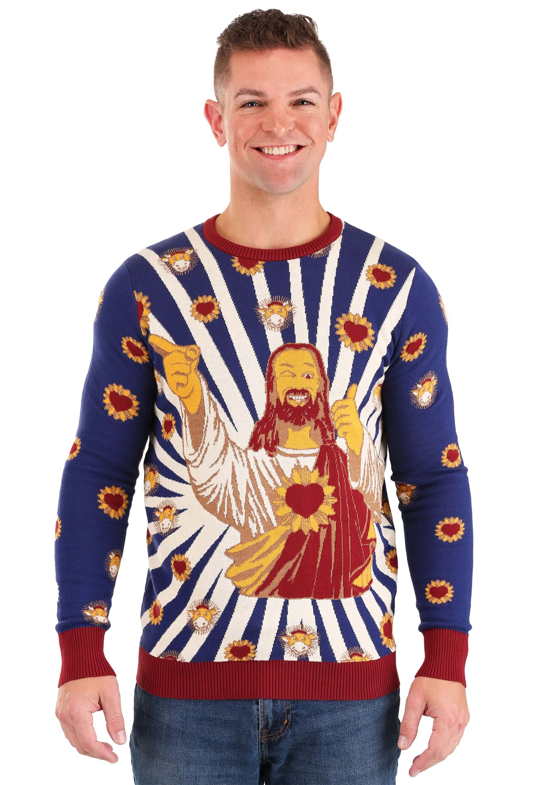 Photos - Fancy Dress A&D FUN Wear Jay and Silent Bob Buddy Christ Jesus Ugly Christmas Sweater Red& 