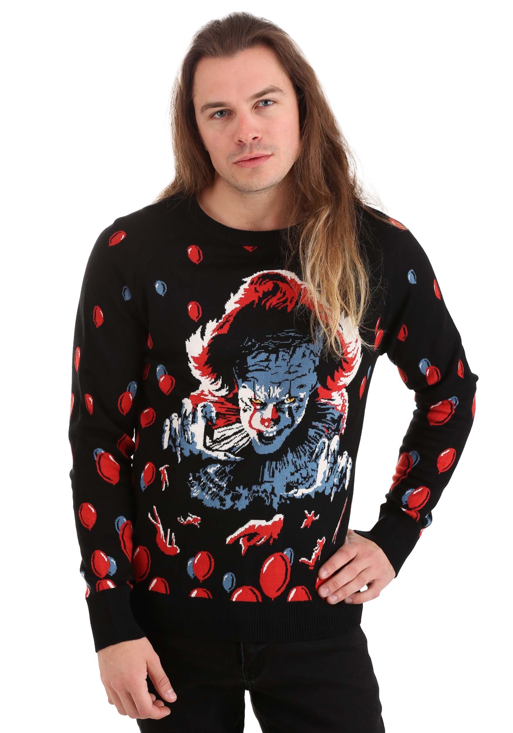 Photos - Fancy Dress IT Luggage FUN Wear IT  Pennywise Adult Ugly Sweater Black/Red/White FU (2019)