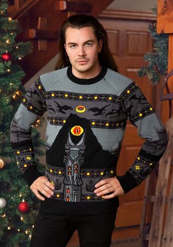 Adult Mordor Lord of The Rings Ugly Sweater | Adult | Unisex | Black/Gray/Yellow | XL | Fun Wear