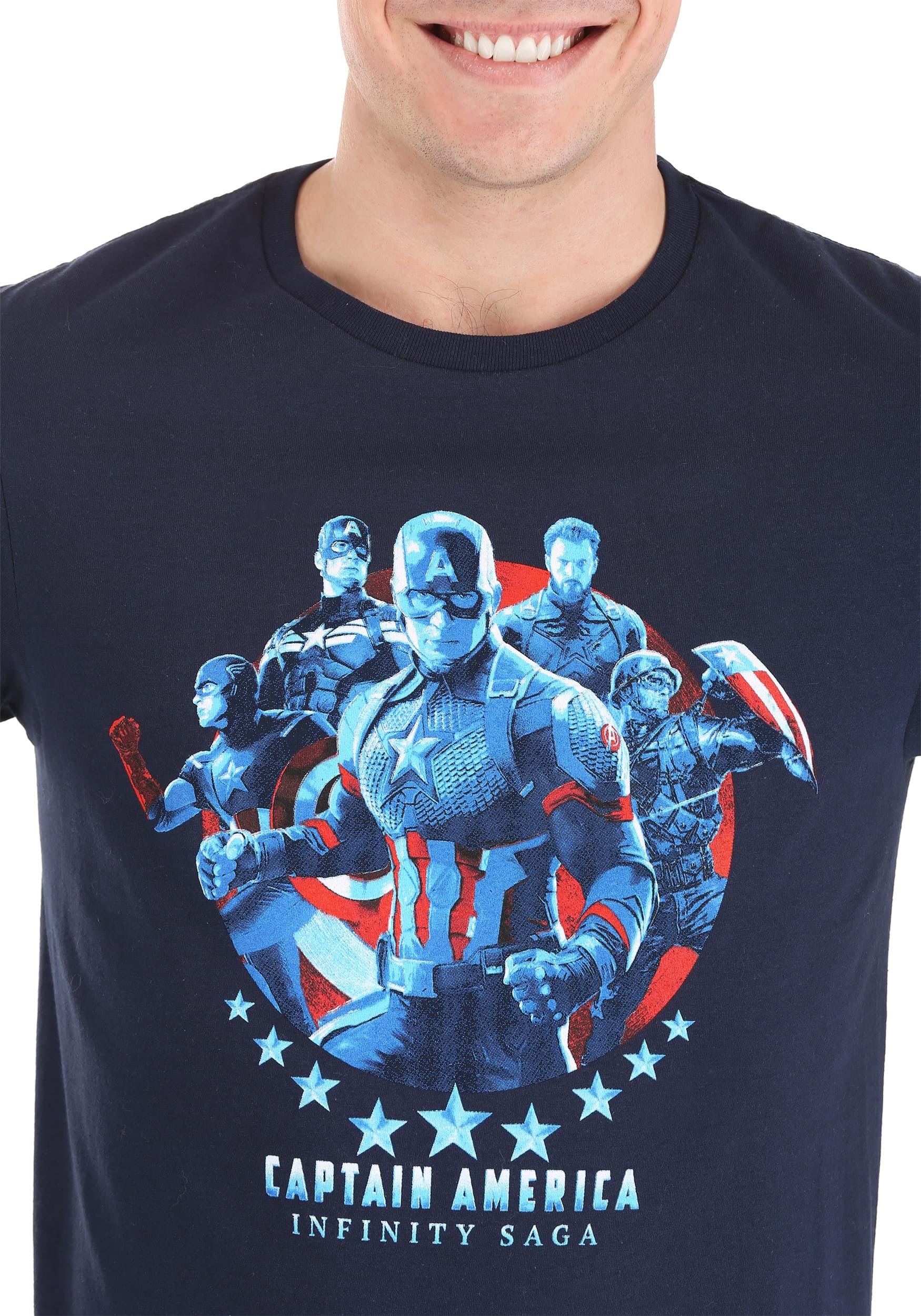 Marvel Saga Captain America Navy Adult T-Shirt , Marvel T-Shirts