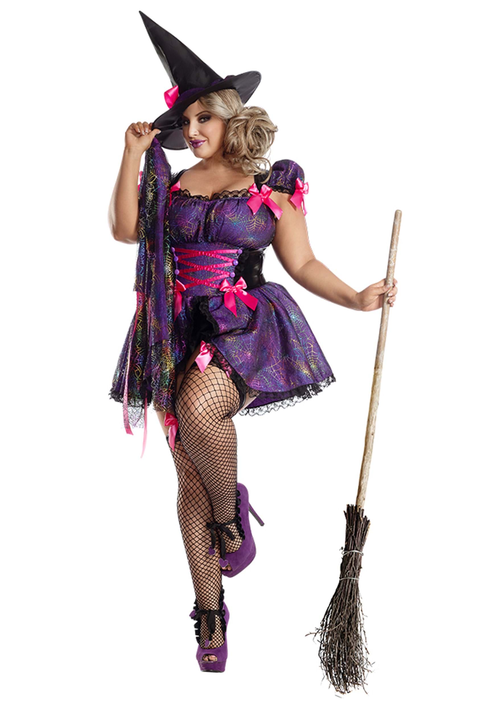 Plus Size Purple Web Witch Women's Fancy Dress Costume