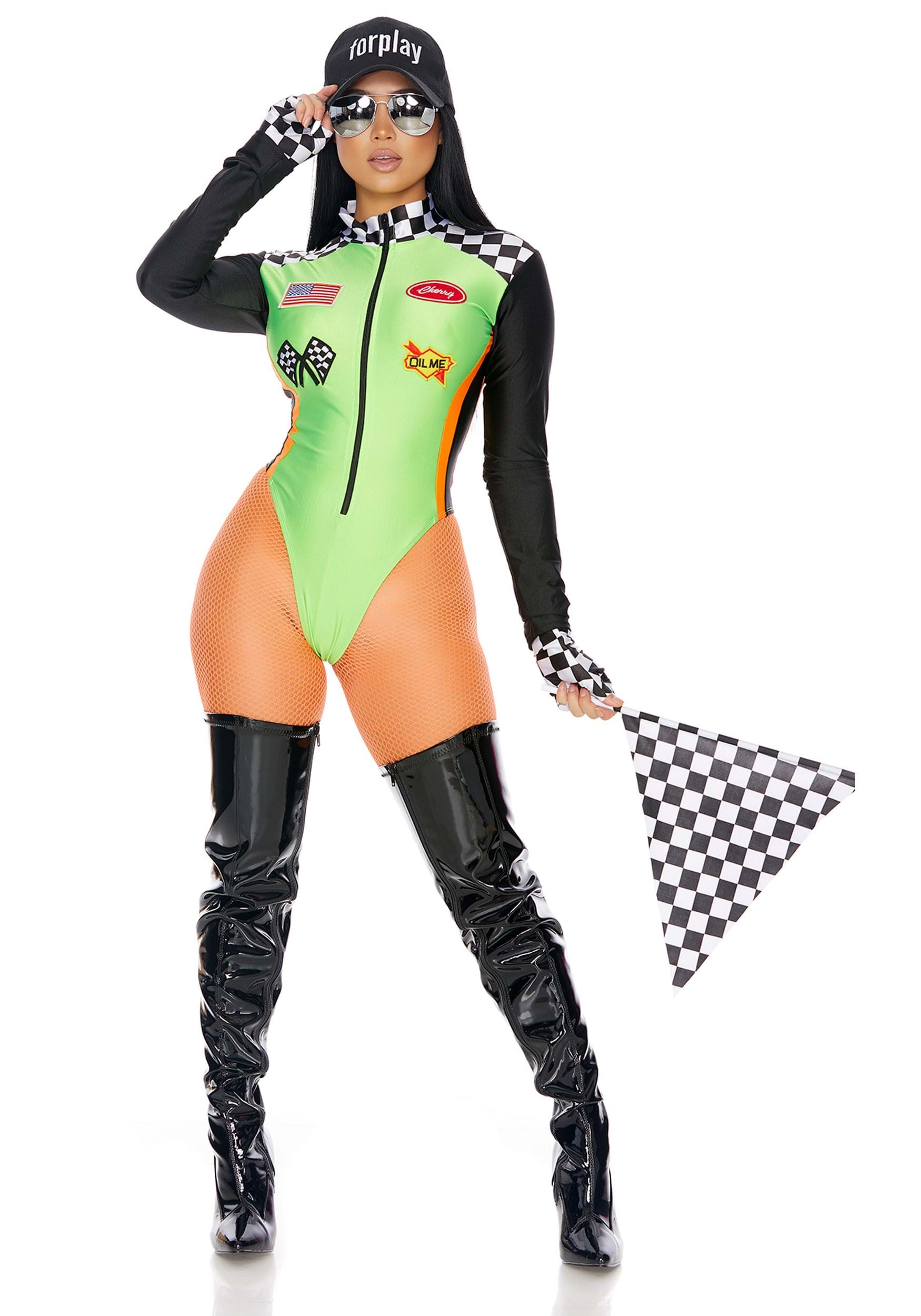 Sexy Green Racecar Driver Women's Fancy Dress Costume
