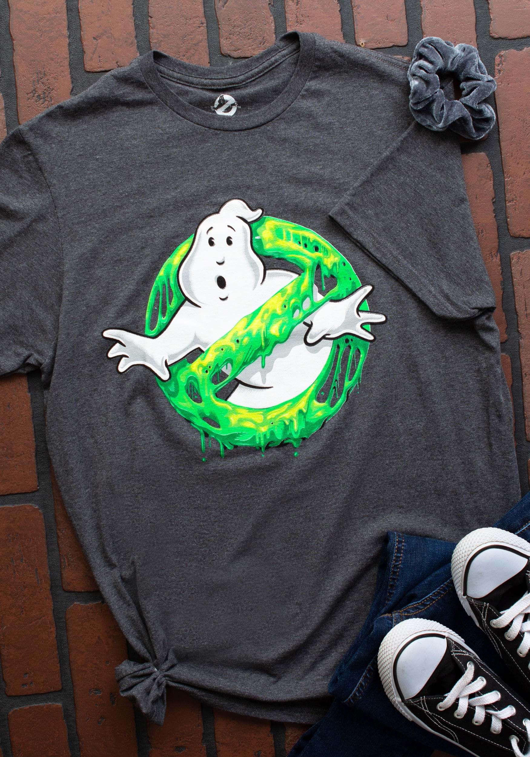 Adult Ghostbusters Glow In The Dark Slimy Logo T-Shirt