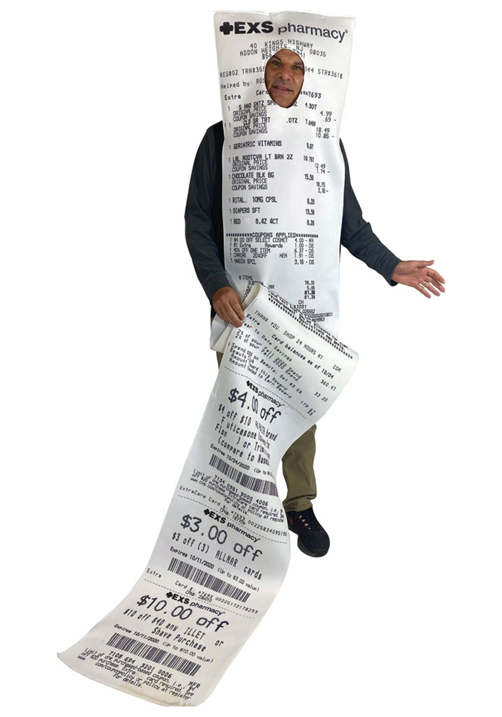 Adult EXS-ively Long Pharmacy Paper Receipt Fancy Dress Costume , Funny Fancy Dress Costumes
