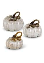 Set of 3 White and Gold Glass Pumpkins Alt 1