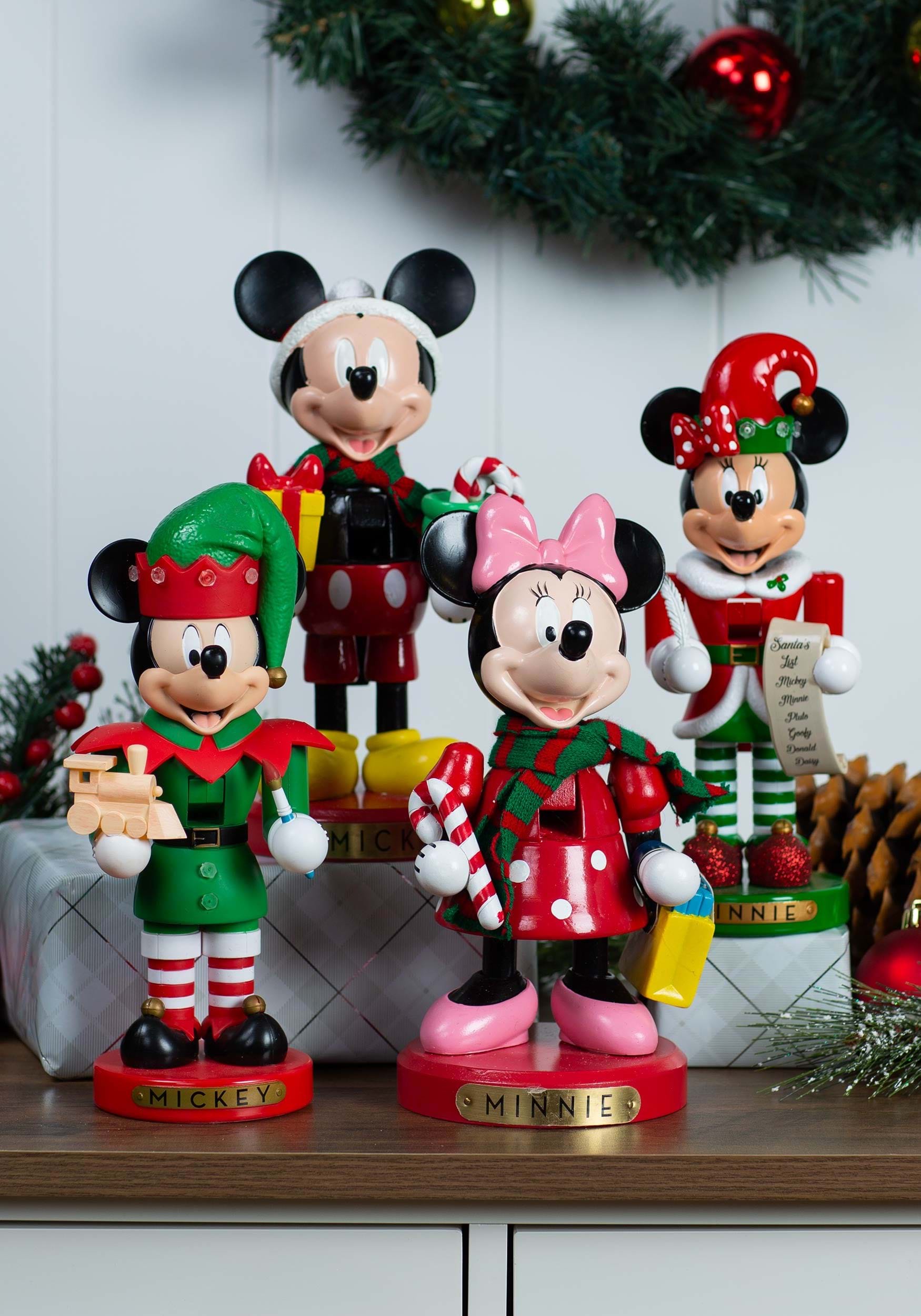 10 Inch Minnie Mouse With Candy Cane Nutcracker , Disney Christmas Decorations