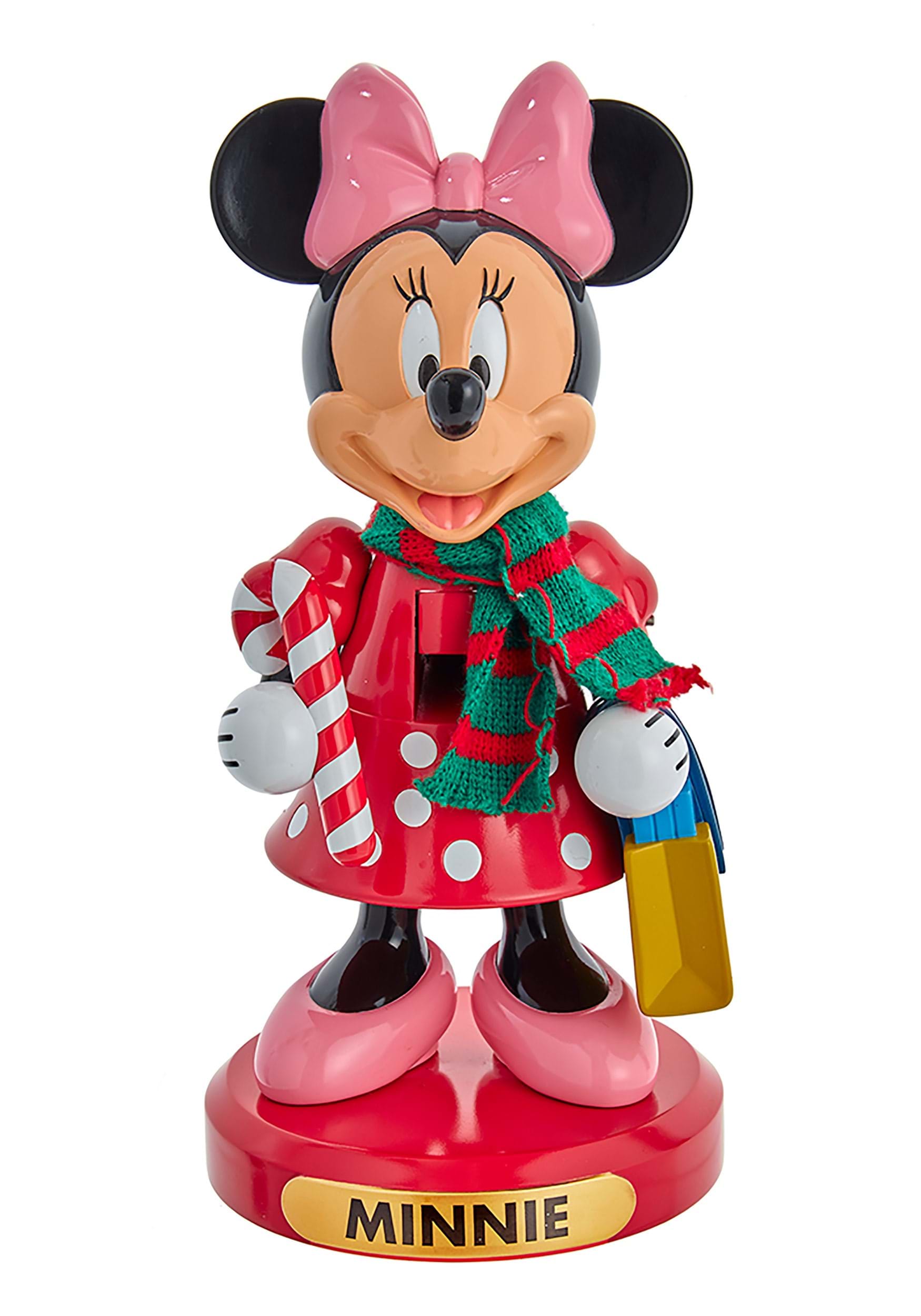 10 Inch Minnie Mouse With Candy Cane Nutcracker , Disney Christmas Decorations