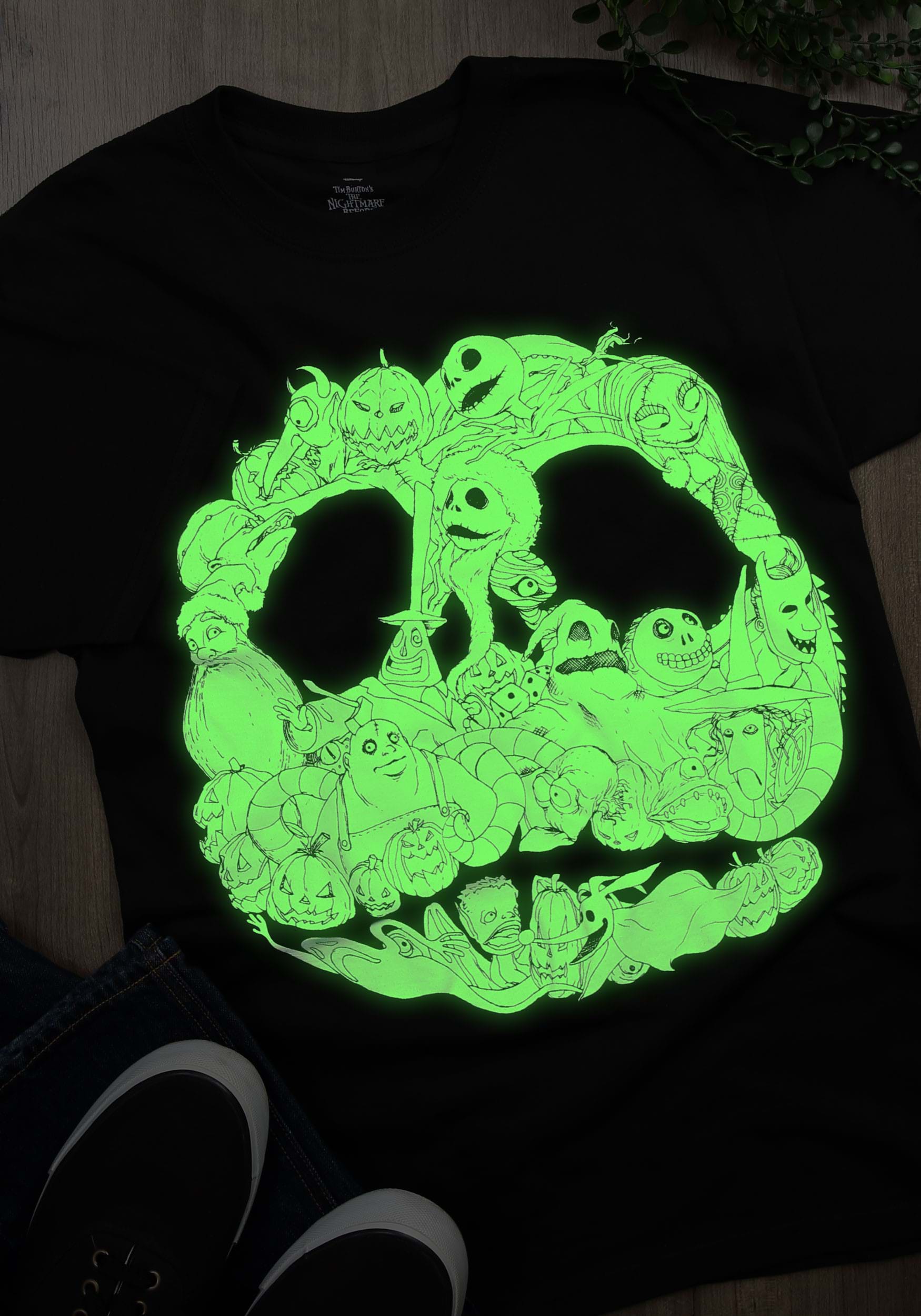 Adult Glow In The Dark Nightmare Before Christmas Jack Skellington Face T-Shirt