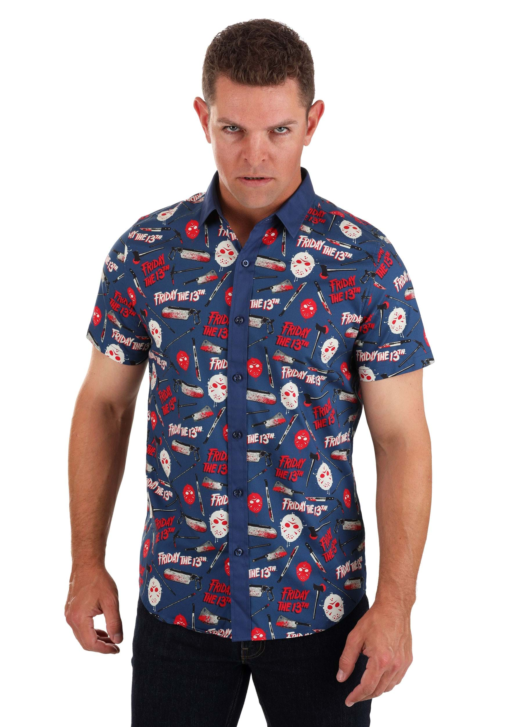 Thrills And Kills Friday The 13th Adult Button Up Shirt