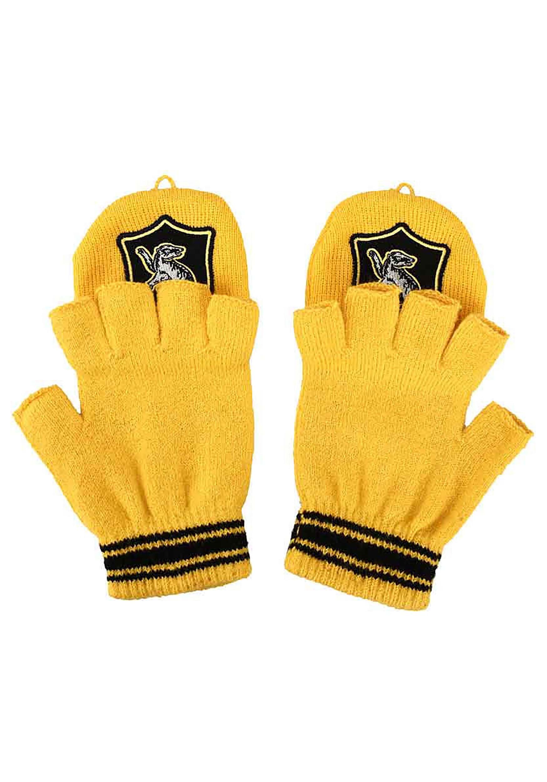Hufflepuff Harry Potter Beanie & Fingerless Gloves With Mitten Flap Set