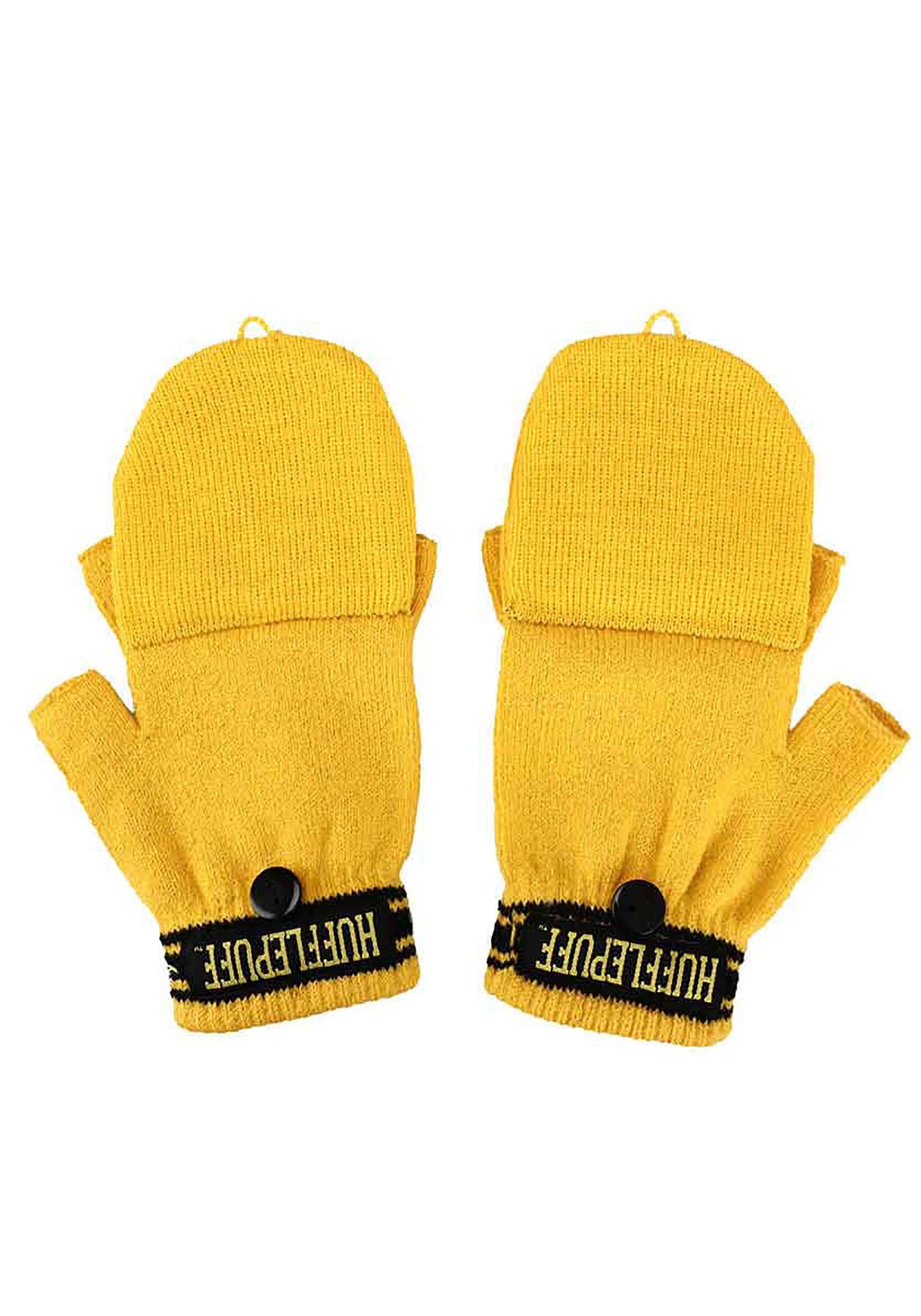 Hufflepuff Harry Potter Beanie & Fingerless Gloves With Mitten Flap Set
