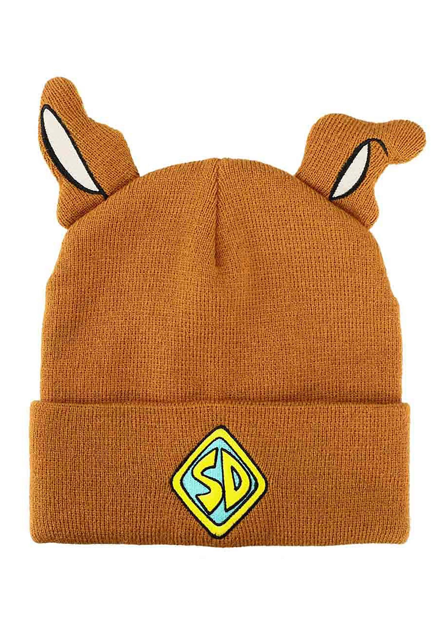 Photos - Fancy Dress Bioworld Merchandising / Independent Sales Scooby Doo Plush Ears Embroidered Beanie | Scooby Doo Apparel Brown/Green BWK 