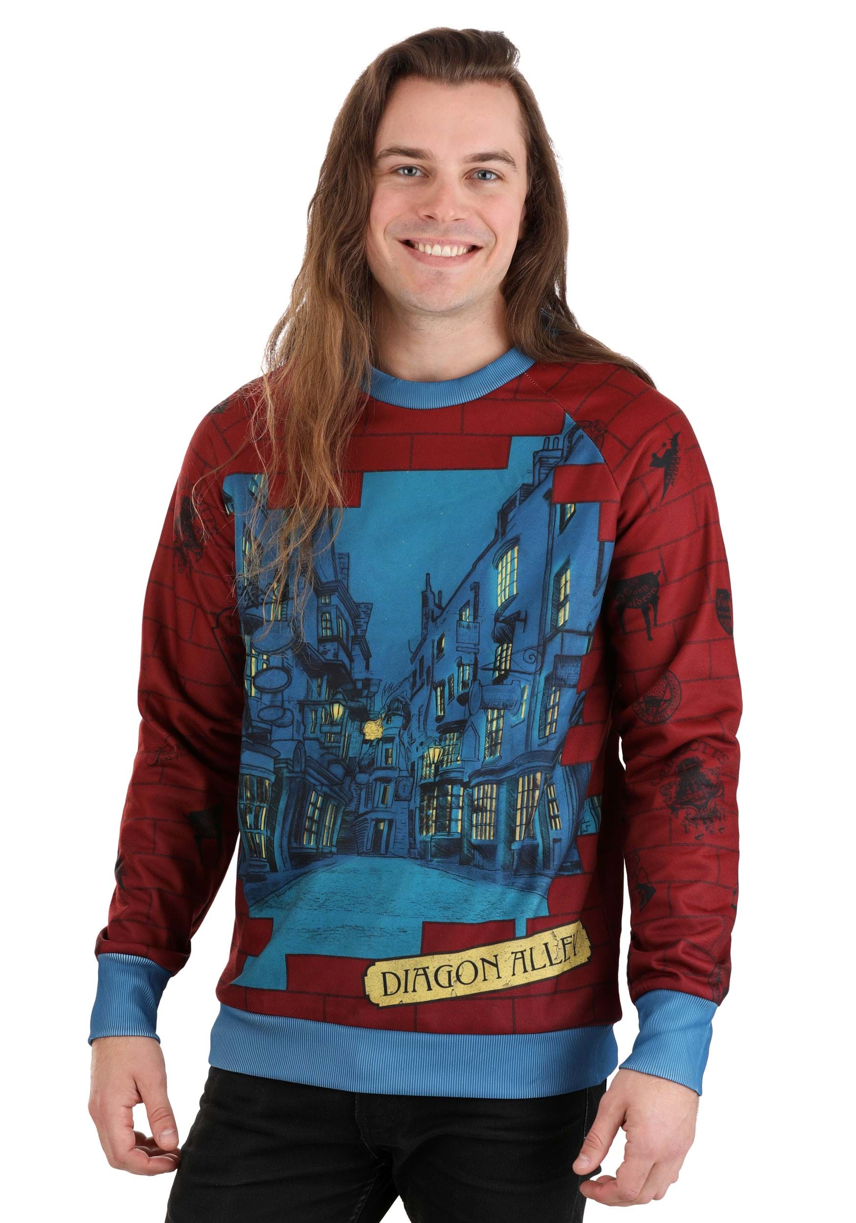 Photos - Fancy Dress Potter FUN Wear Diagon Alley Harry  Adult Sweater Red/Blue FUN4264AD 
