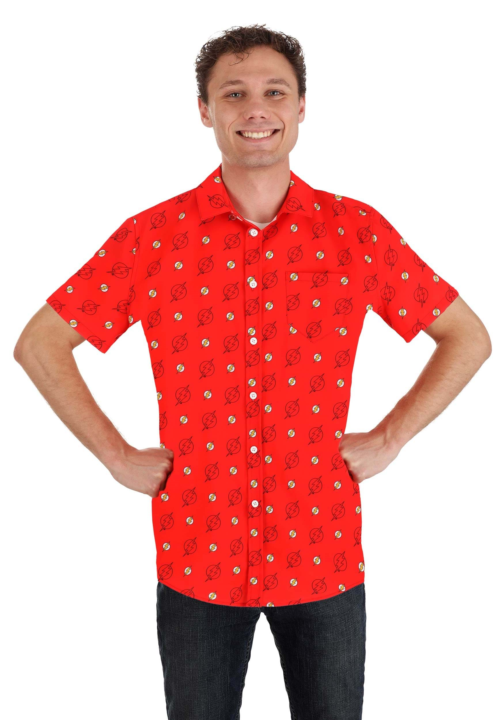 DC Comics Flash Button Up Shirt For Adults , DC Comics Apparel