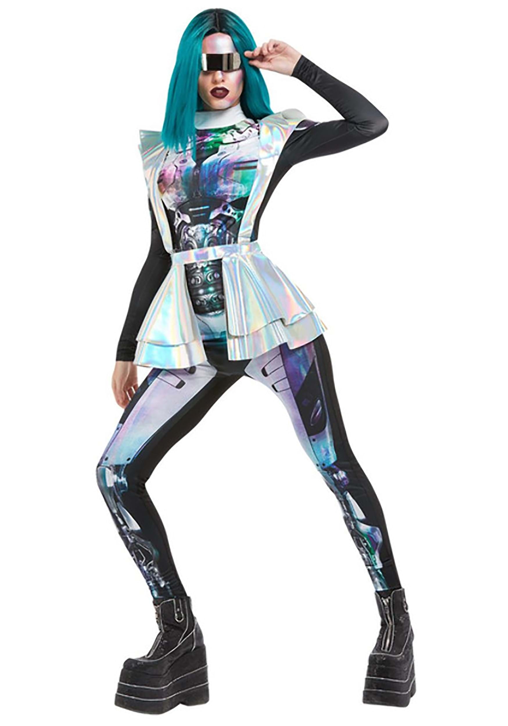 Metallic Cyber Alien Women's Fancy Dress Costume