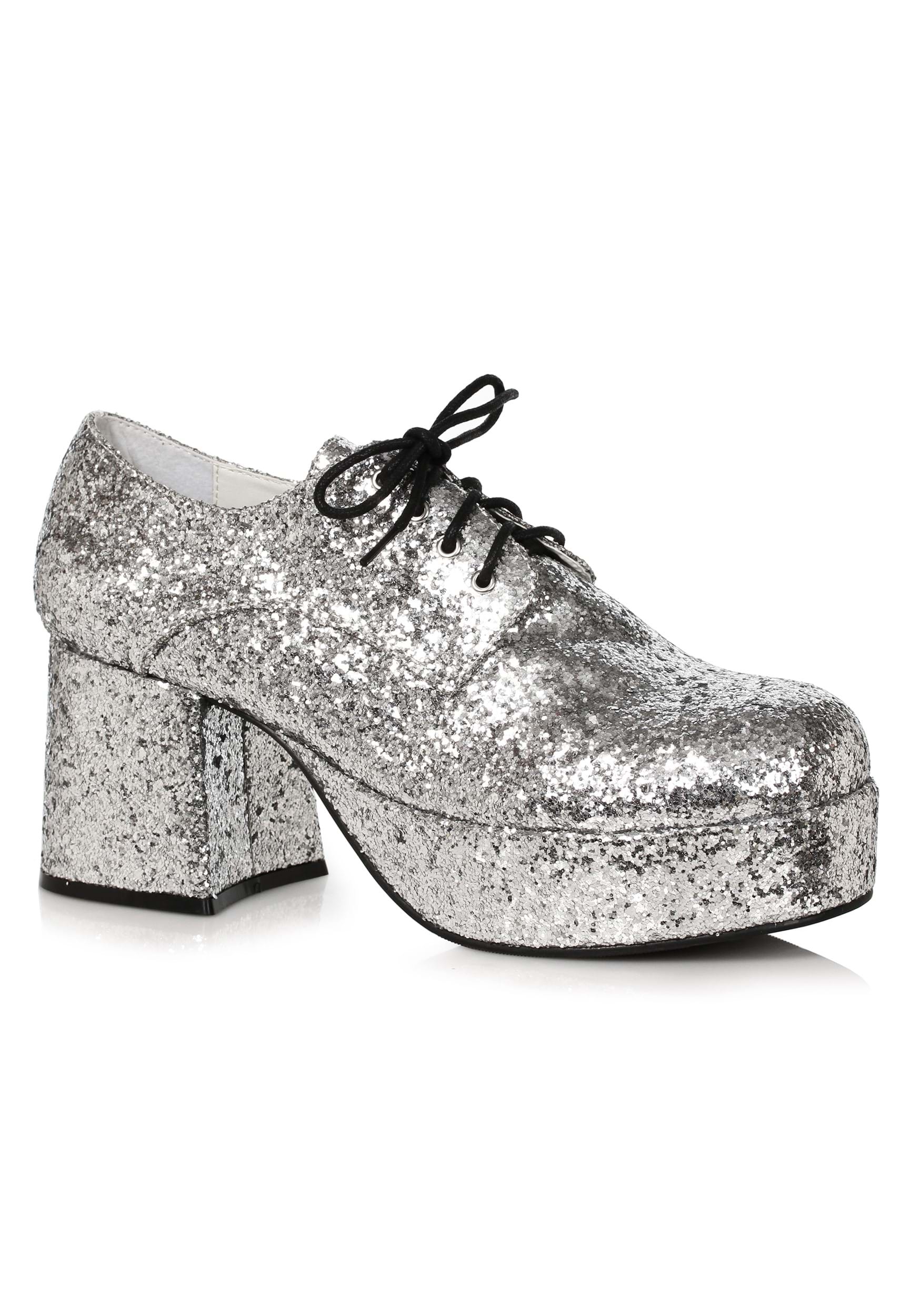 Silver Glitter Platform Men's Shoes