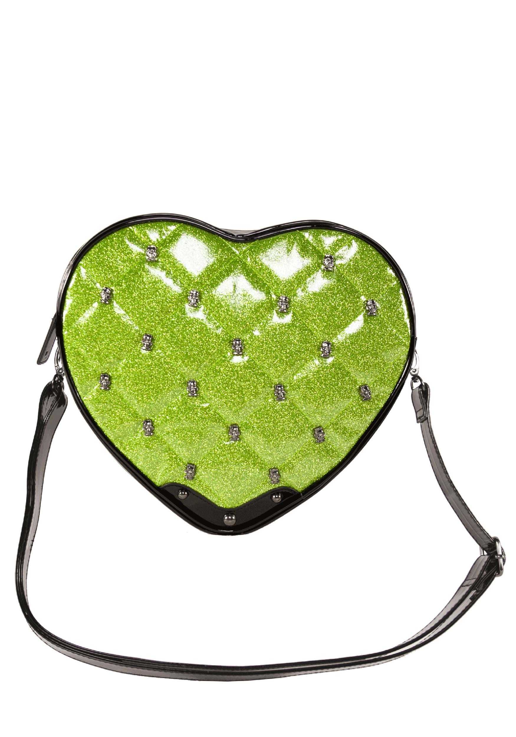 Studded Quilted Frank Glittery Faux Patent Heart Purse