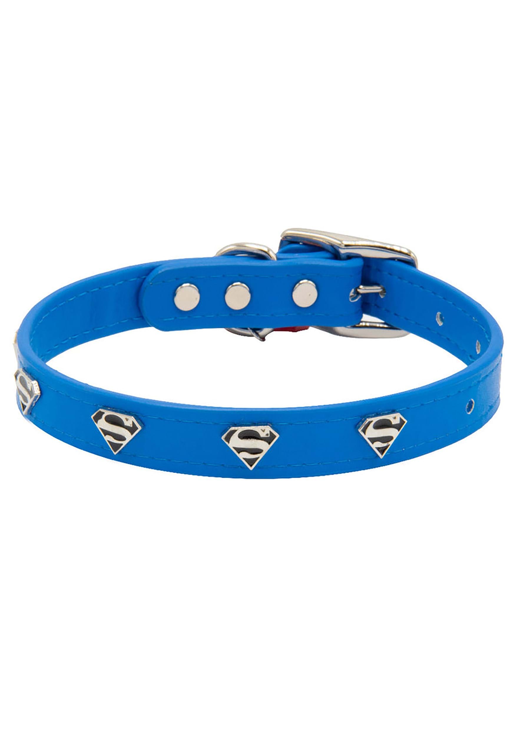 Superman Blue With Shield Embellishments Vegan Leather Pet Collar