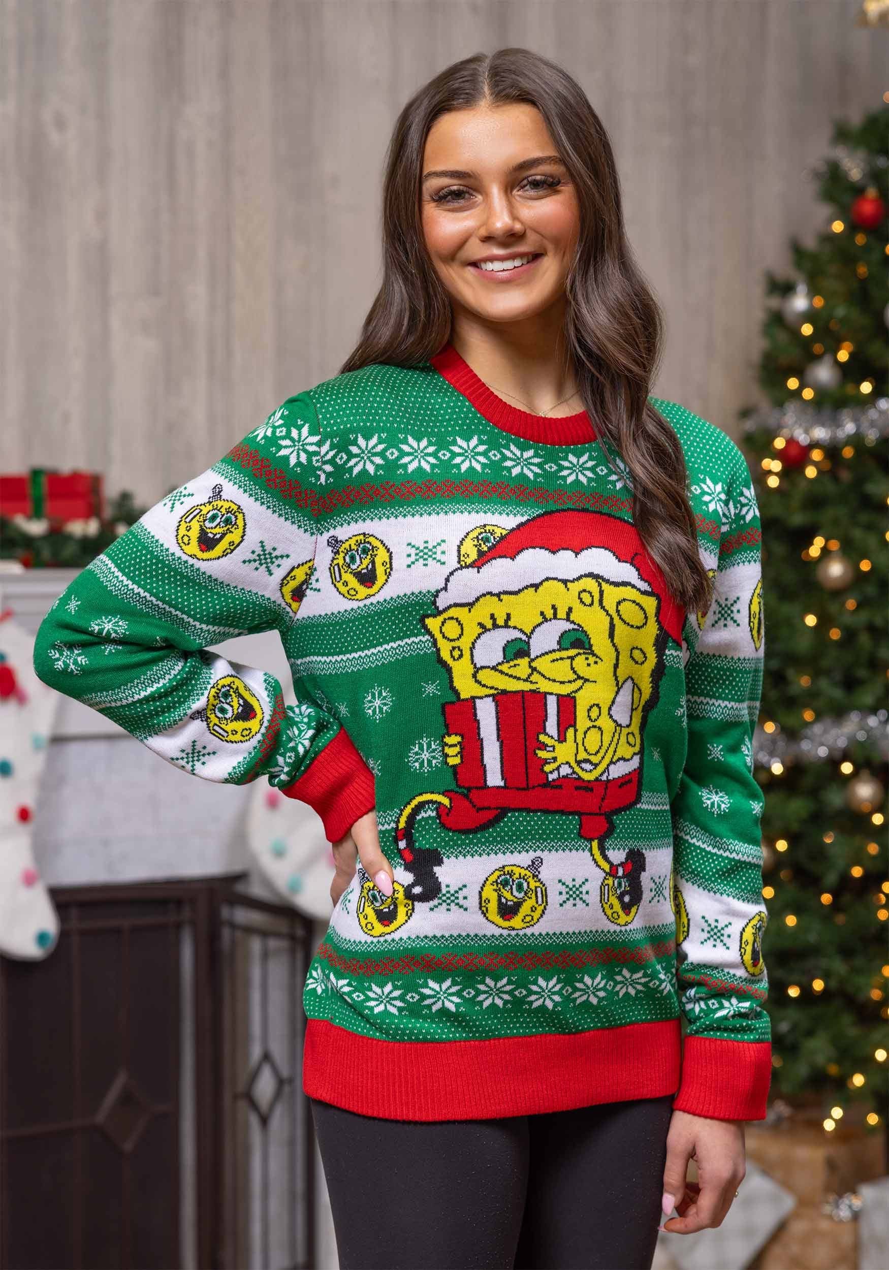 Spongebob Present Green Ugly Christmas Sweater For Adults