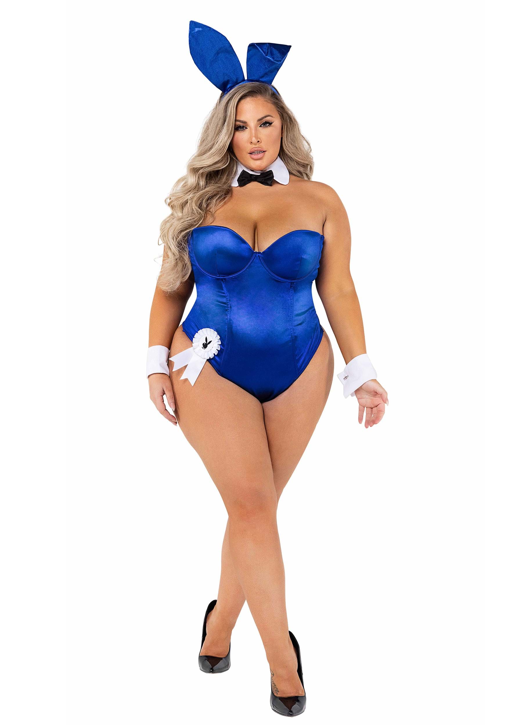 Women's Playboy Plus Size Royal Blue Bunny Fancy Dress Costume