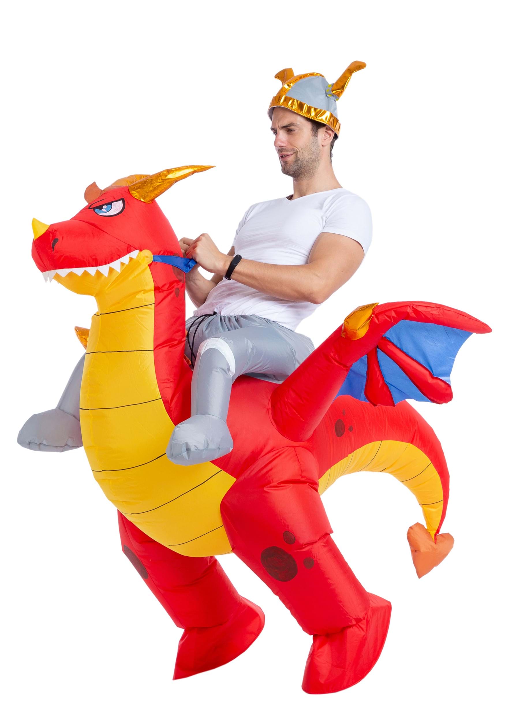 Adult Riding A Fire Dragon Inflatable Fancy Dress Costume , Adult Funny Fancy Dress Costumes